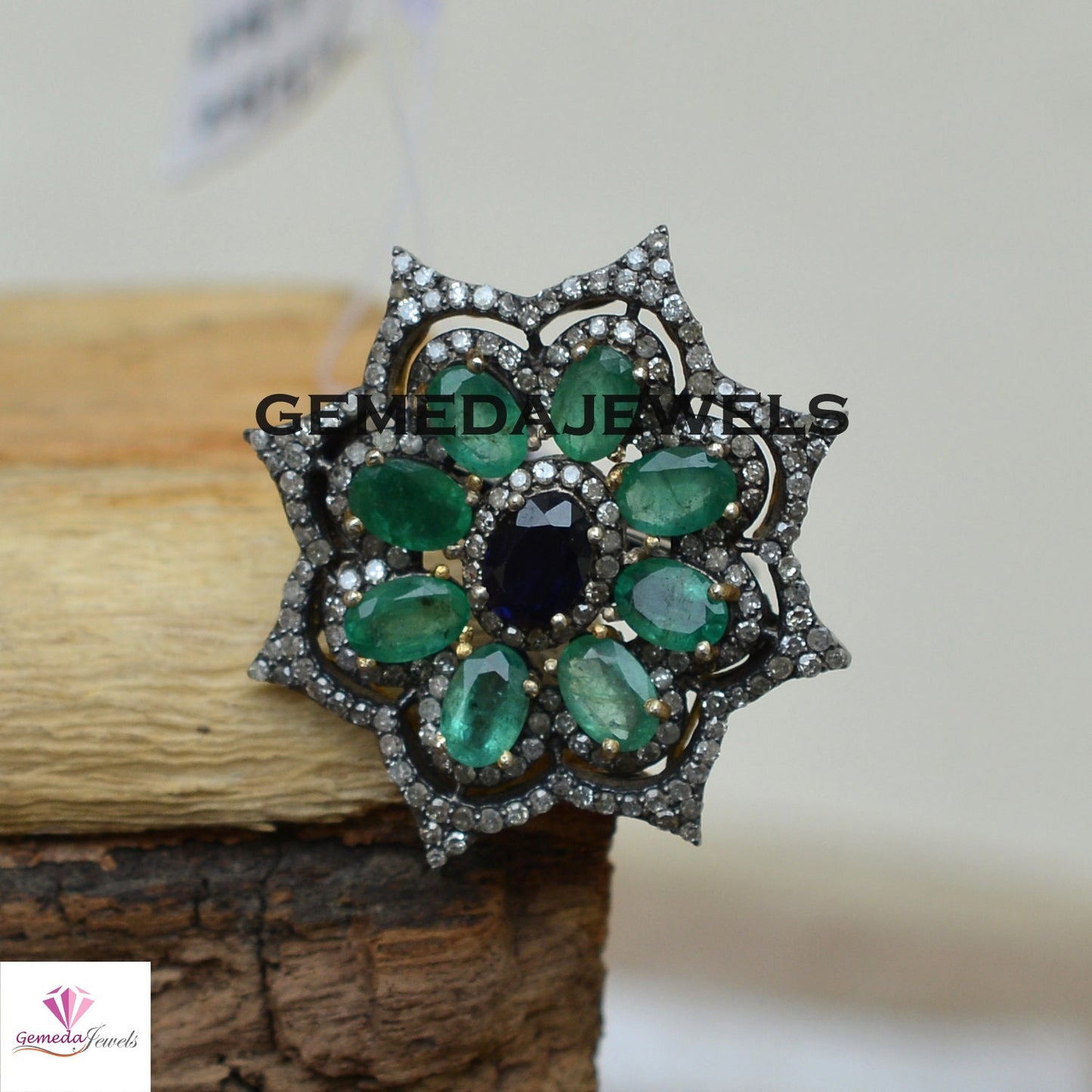 Sapphire Gemstone Floral Ring, Emerald Ring Jewelry, Pave Diamond Jewelry, 925 Sterling Silver Ring, Wedding Gift Jewelry, Jewelry For Women