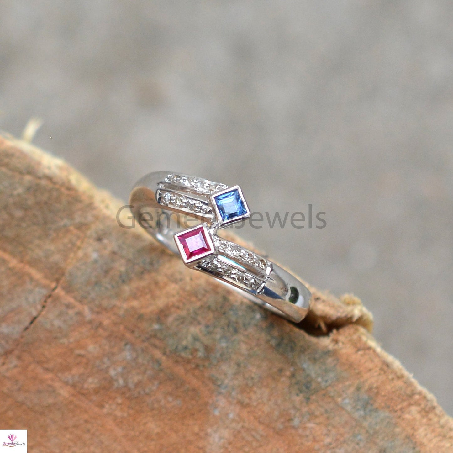 Natural Blue Sapphire Pink Ruby Gemstone Ring, Pave Diamond 925 Silver Ring, Beautiful Ring Jewelry, Gemstone Silver Ring, Statement Jewelry
