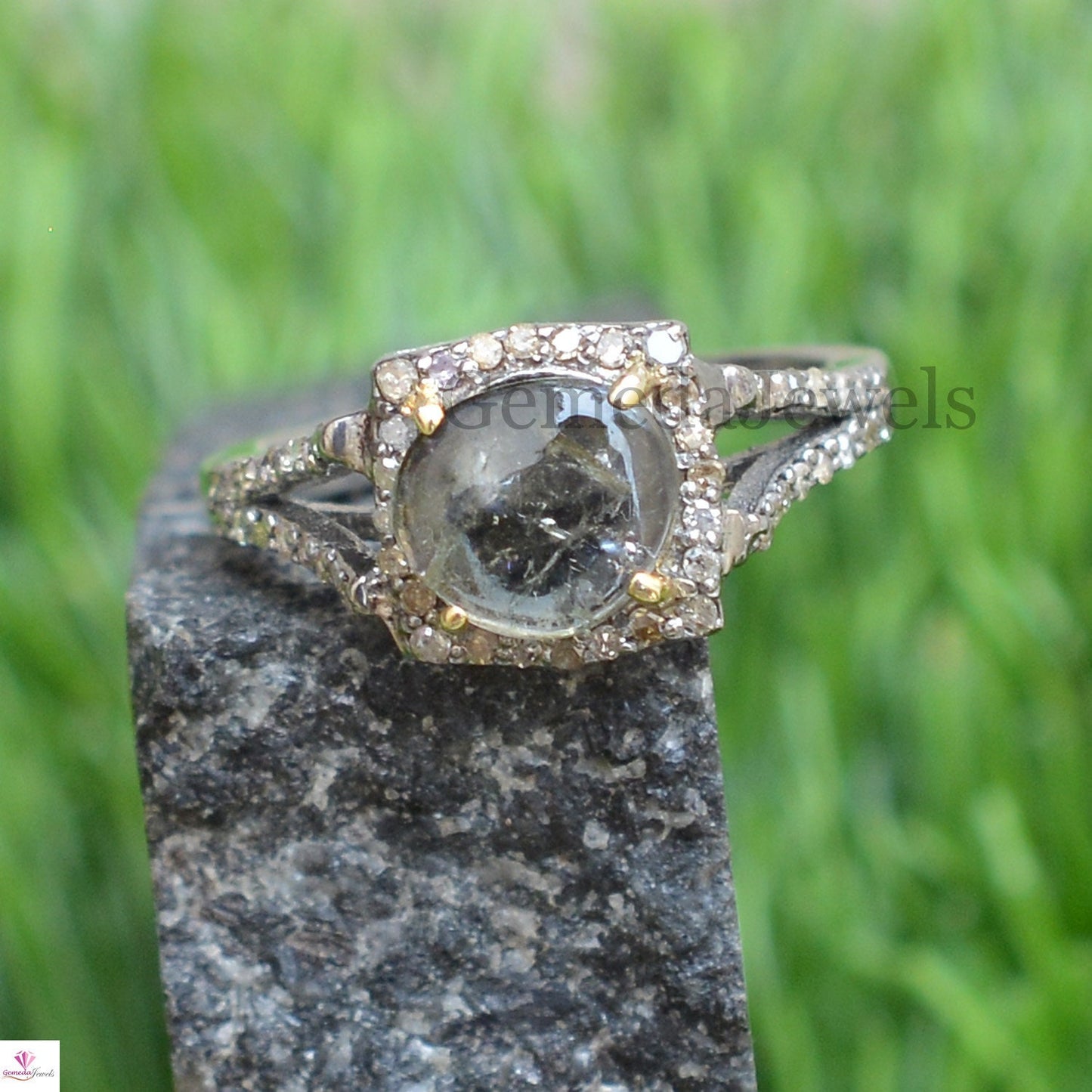 Tourmaline Gemstone Ring, Pave Diamond Ring, Handmade Diamond Jewelry, 925 Silver Ring, Diamond Jewellery, Engagement Ring, Gift For Her