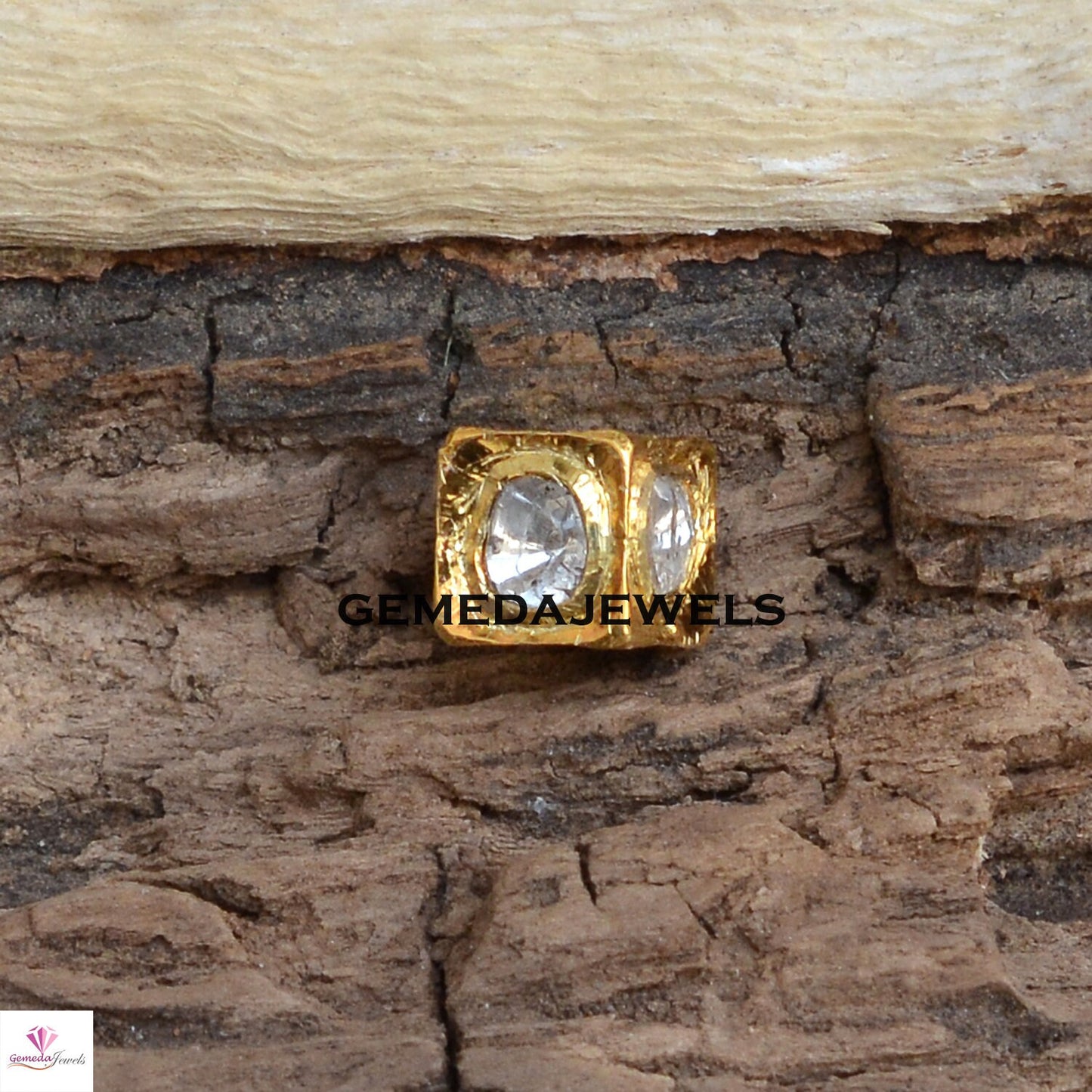 8 MM Polki Diamond Beads, Diamond Square Beads, 925 Silver Jewelry, Gold Plated Beads, Diamond Finding Jewelry, Jewelry Making Beads, Gifts