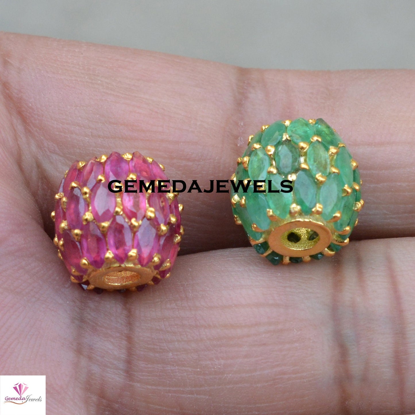 Sale! Ruby Gemstone Beads, 925 Silver Jewelry, Gold Vermeil Beads, Silver Spacer Beads, Emerald Gemstone Beads, Roundel Beads, Bracelet Bead