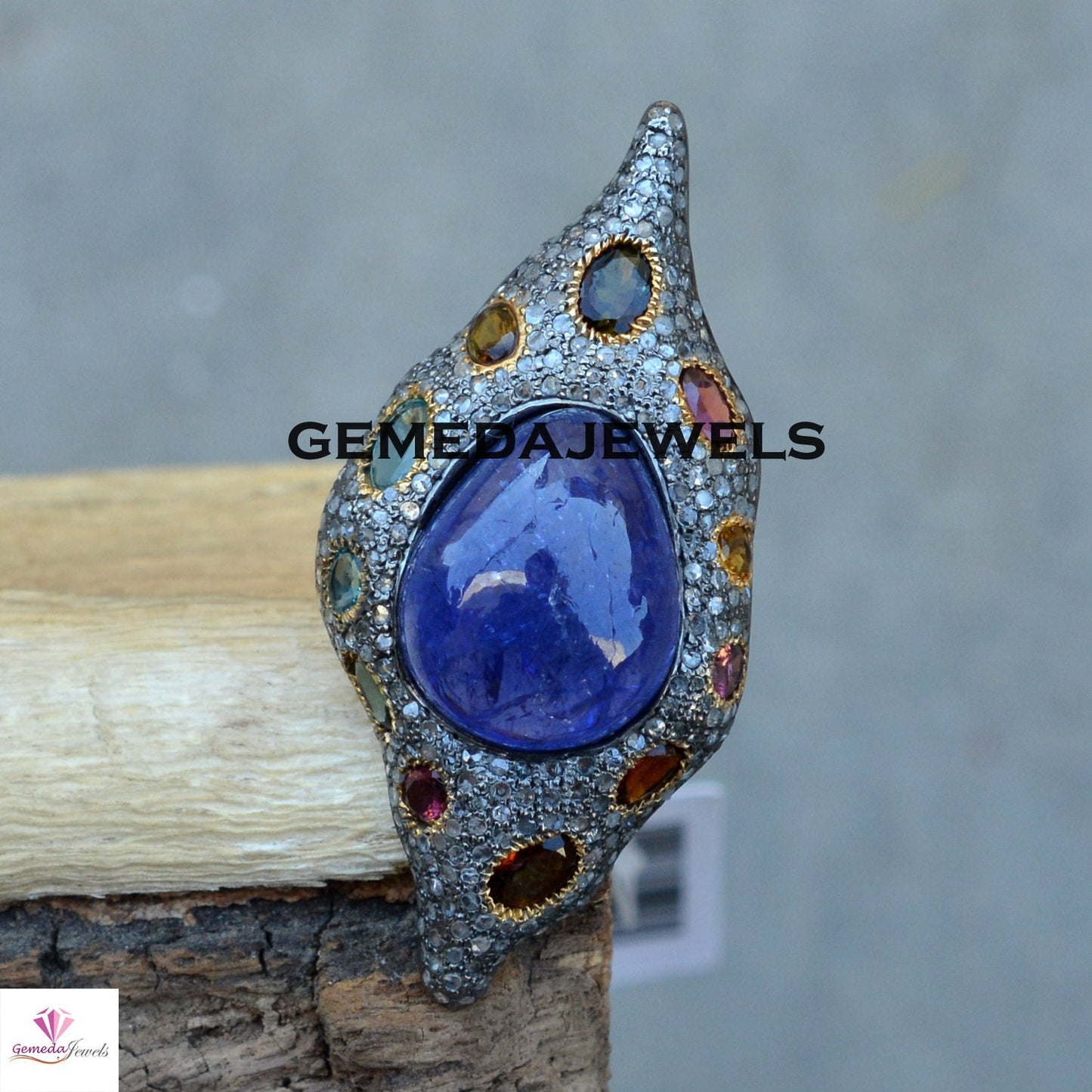 Tanzanite Gemstone Ring, Sterling Silver Ring, Gemstone Silver Jewelry, Pave Diamond Ring, Multi Gemstone Ring, Antique Ring Jewelry, Gifts