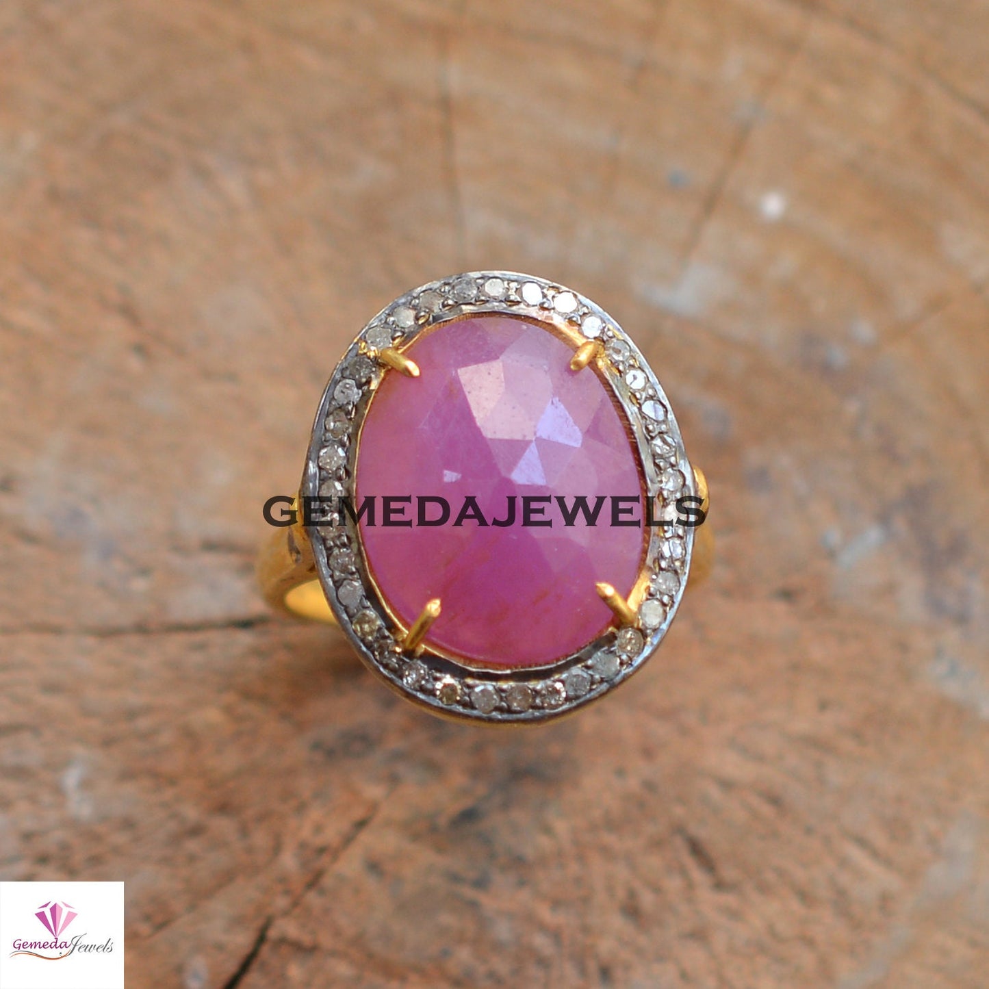Genuine Ruby Gemstone Ring, 925 Sterling Silver Jewelry, 14k Gold Plated Ring, Pave Diamond Jewelry, Wedding Gift Jewelry, Gemstone Jewelry
