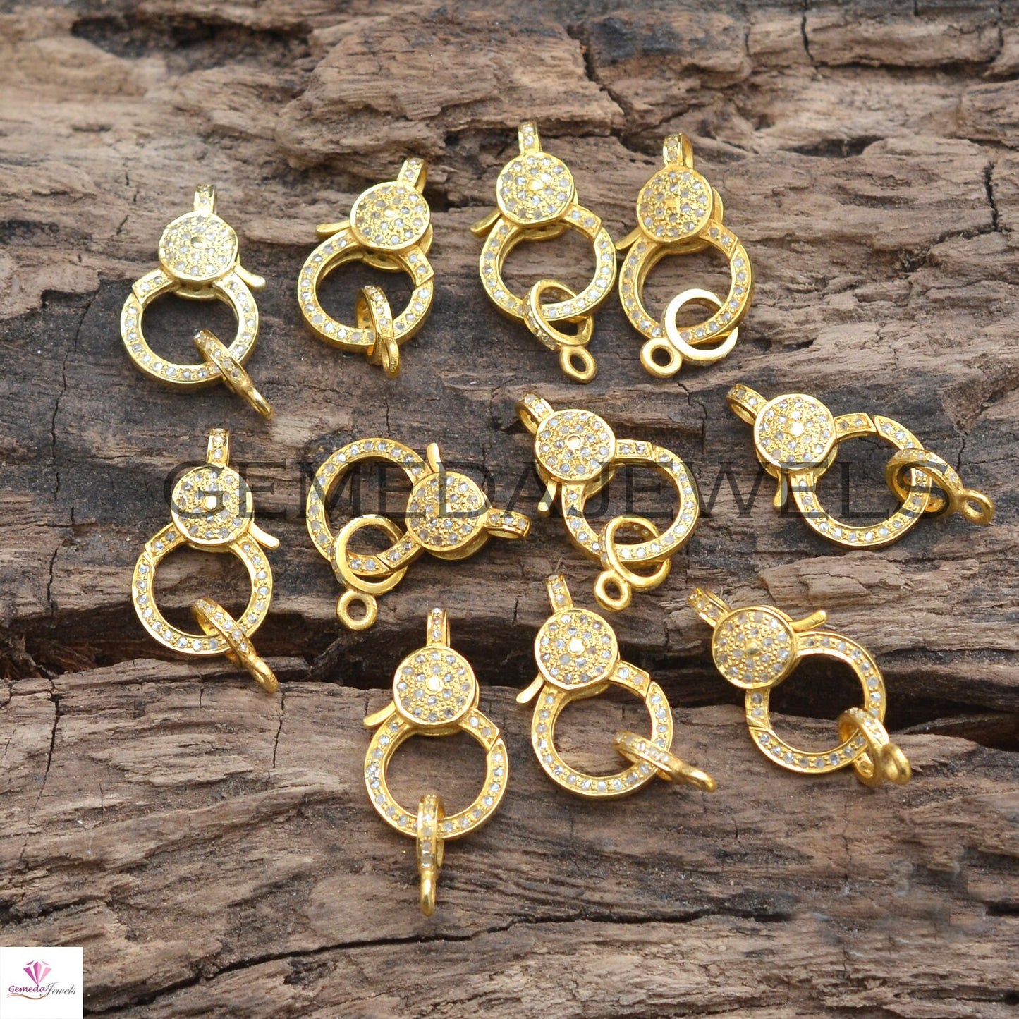 Yellow Gold Vermeil Diamond Clasp Lock, 925 Silver Jewelry, Pave Diamond Lobster Clasp, Diamond Clasp Finding Jewelry, Both Side Diamond