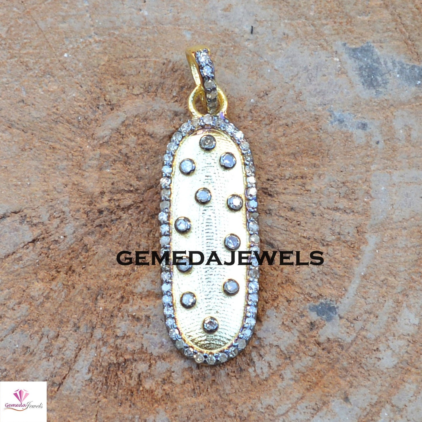 Pave Diamond Charm Pendant, 925 Silver Jewelry, 14k Gold Vermeil Pendant, 16" Silver Link Chain Necklace, Diamond Silver Jewellery, Gift