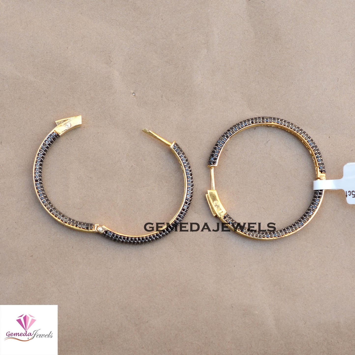 Sale 40MM Black Spinel Gemstone Hoop Earrings, 925 Silver Jewelry, 14k Gold Vermeil Earrings, Gemstone Silver Earrings, Women's Gift Jewelry