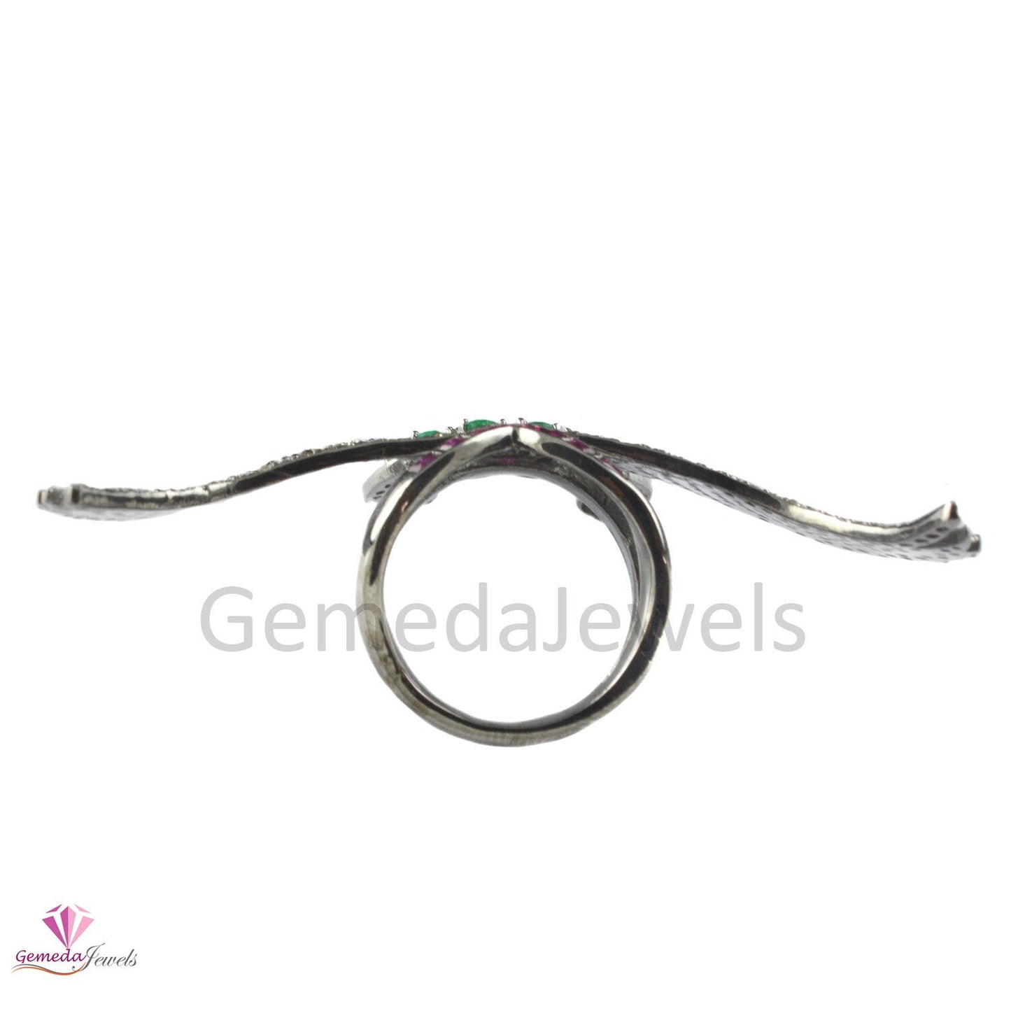 Real Ruby Gemstone 1.78 CTS Natural Pave Diamond Wing Ring Solid 925 Silver Emerald Gemstone Jewelry, Gemstone Silver Ring, Gift For Her