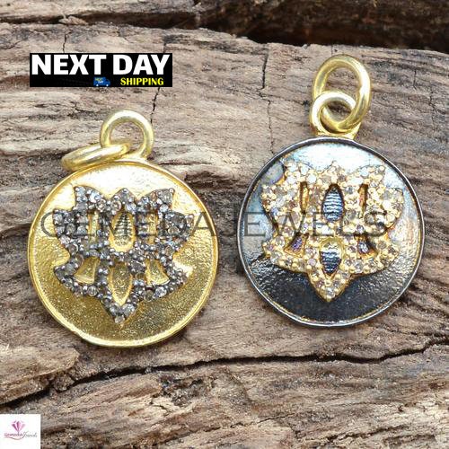 Gold Vermeil 925 Silver Pendant, Genuine Pave Diamond Pendant, Handmade Silver Necklace Jewelry, Diamond Charm Flower Pendant, Gift For Her