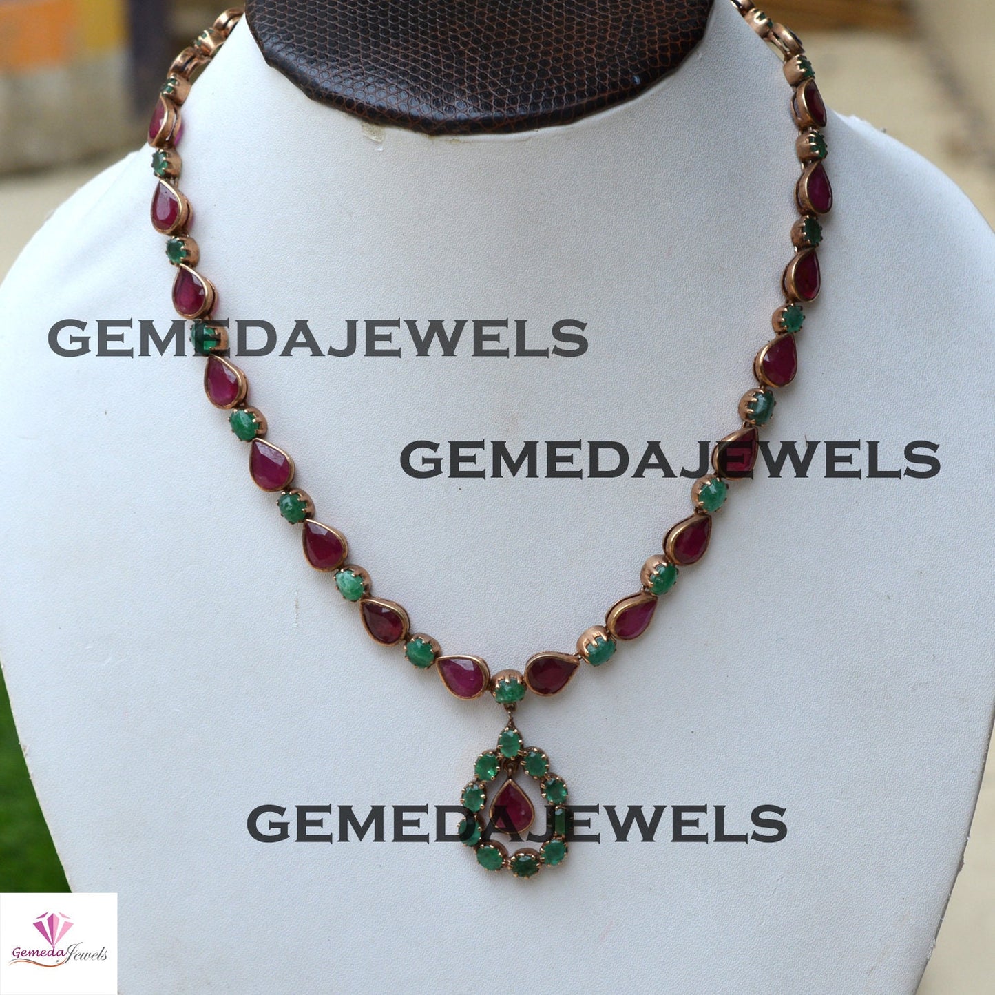 Ruby Gemstone Necklace, Emerald Silver Necklace Jewelry, Gemstone 925 Silver Jewelry, Rose Gold Vermeil Jewelry, 18" Necklace, Wedding Gift