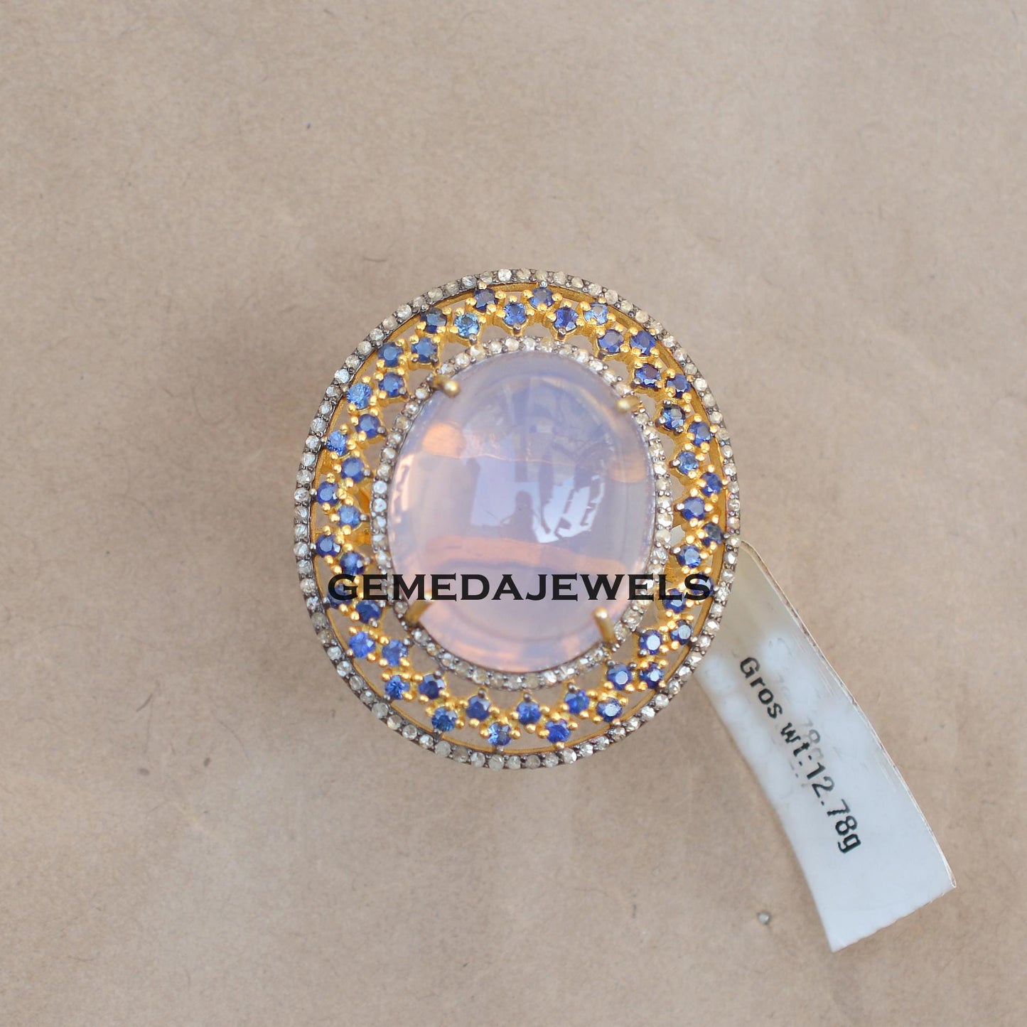 Natural Morganite Ring, Sapphire Ring Jewelry, Pave Diamond Ring, Gemstone Diamond Jewelry, 925 Silver 14k Gold Plated Ring, Wedding Gift