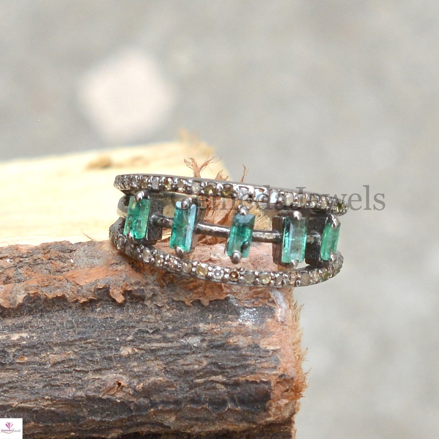 Sale!! Real Pave Diamond Ring, Solid 925 Silver Rhodium Plated  Jewelry, Green Emerald Silver Ring Jewelry, Engagement Ring, Jewelry For Her