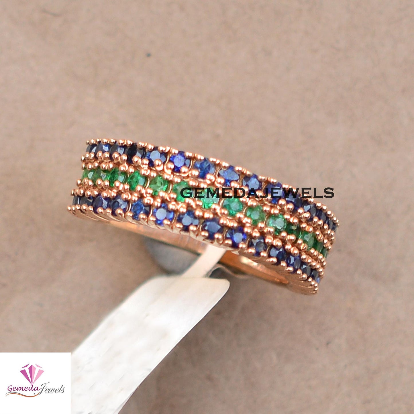 Charming Blue Sapphire Ring, Emerald Gemstone Jewelry, Gold Vermeil Ring Jewelry, 925 Silver Ring, Gemstone Jewellery, Valentine's Day Gift