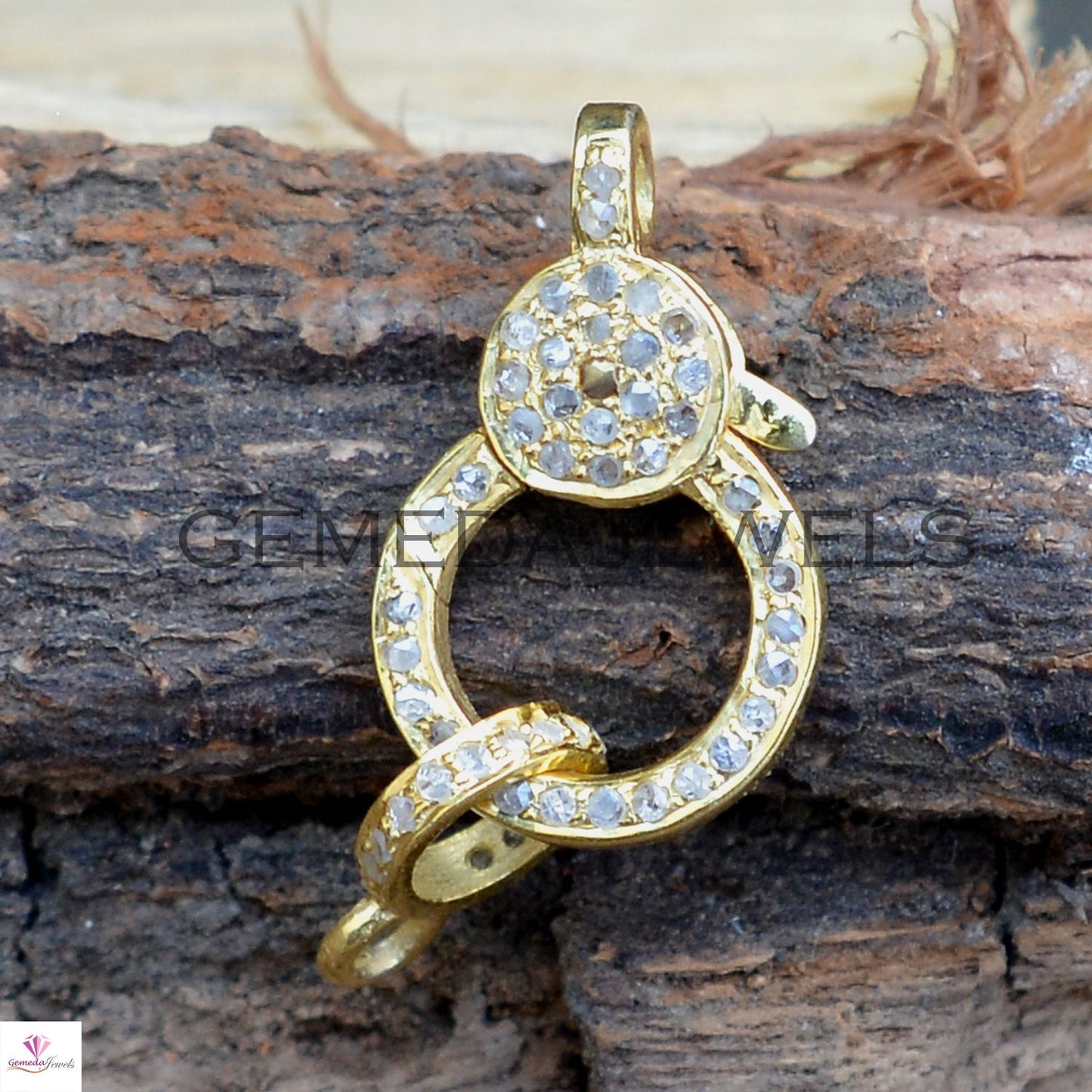 Yellow Gold Vermeil Diamond Clasp Lock, 925 Silver Jewelry, Pave Diamond Lobster Clasp, Diamond Clasp Finding Jewelry, Both Side Diamond
