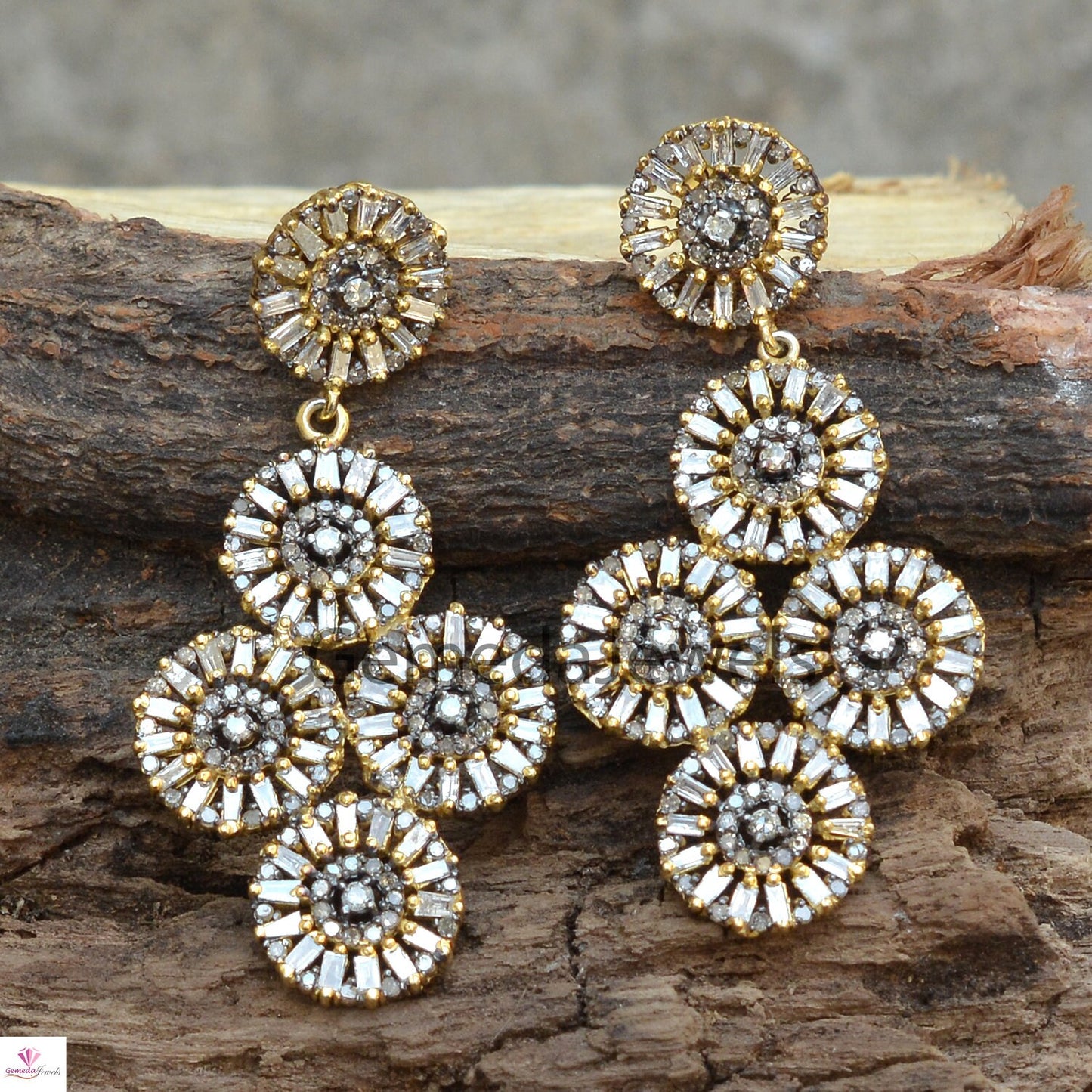 Baguette Diamond Earrings, 14k Gold Vermeil Earring, 925 Sterling Silver Jewelry, Pave Diamond Earrings, Disc Earrings, Mothers Day Gifts