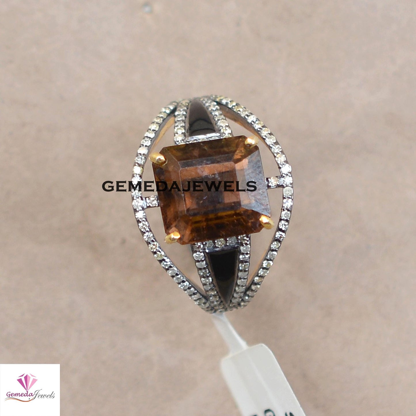 Sale Dazzling Smoky Quartz Ring, Pave Diamond 925 Silver Ring Jewelry, Gemstone Diamond Jewelry, Rhodium Plated Silver Jewelry, Gift For Her