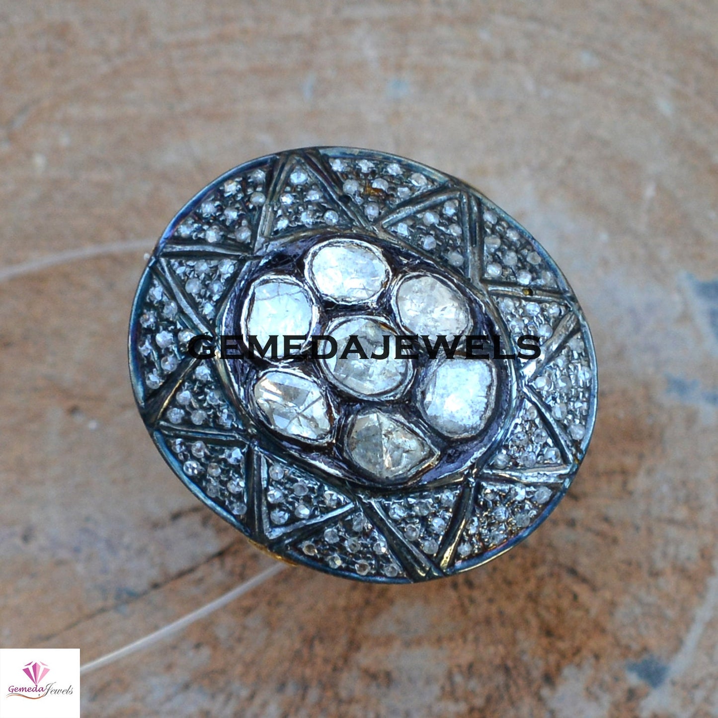 Polki Diamond Silver Ring, Solitaire Diamond Ring, Pave Diamond Jewelry, 925 Silver Ring, Gold Vermeil Jewelry, Diamond Silver Jewelry, Gift