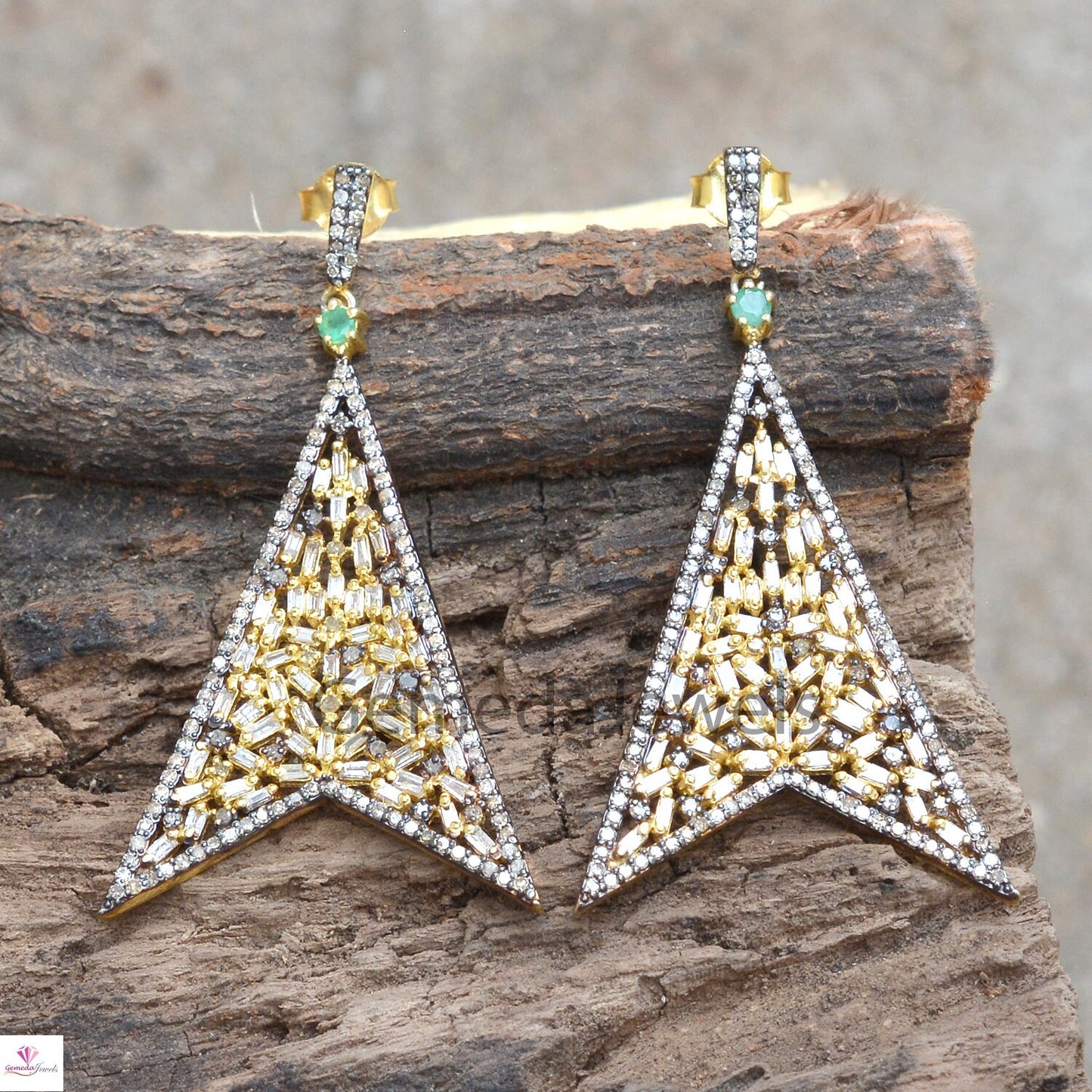 Sale! Baguette Diamond Earrings, Pave Diamond Jewelry, Emerald Gemstone Earring, 14K Gold Vermeil Earrings, 925 Silver Jewelry, Gift For her
