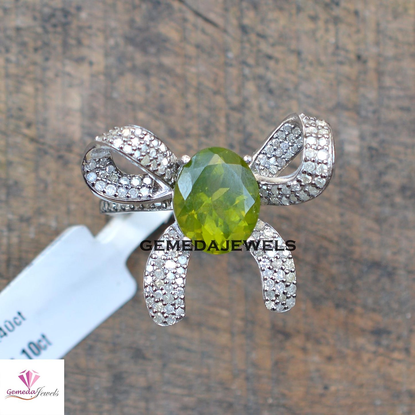 Charming Peridot Gemstone Bow Ring, 925 Silver Jewelry, Pave Diamond Bow Jewelry, Gemstone Ring Jewelry, Valentine's Day Gift, Wedding Gifts