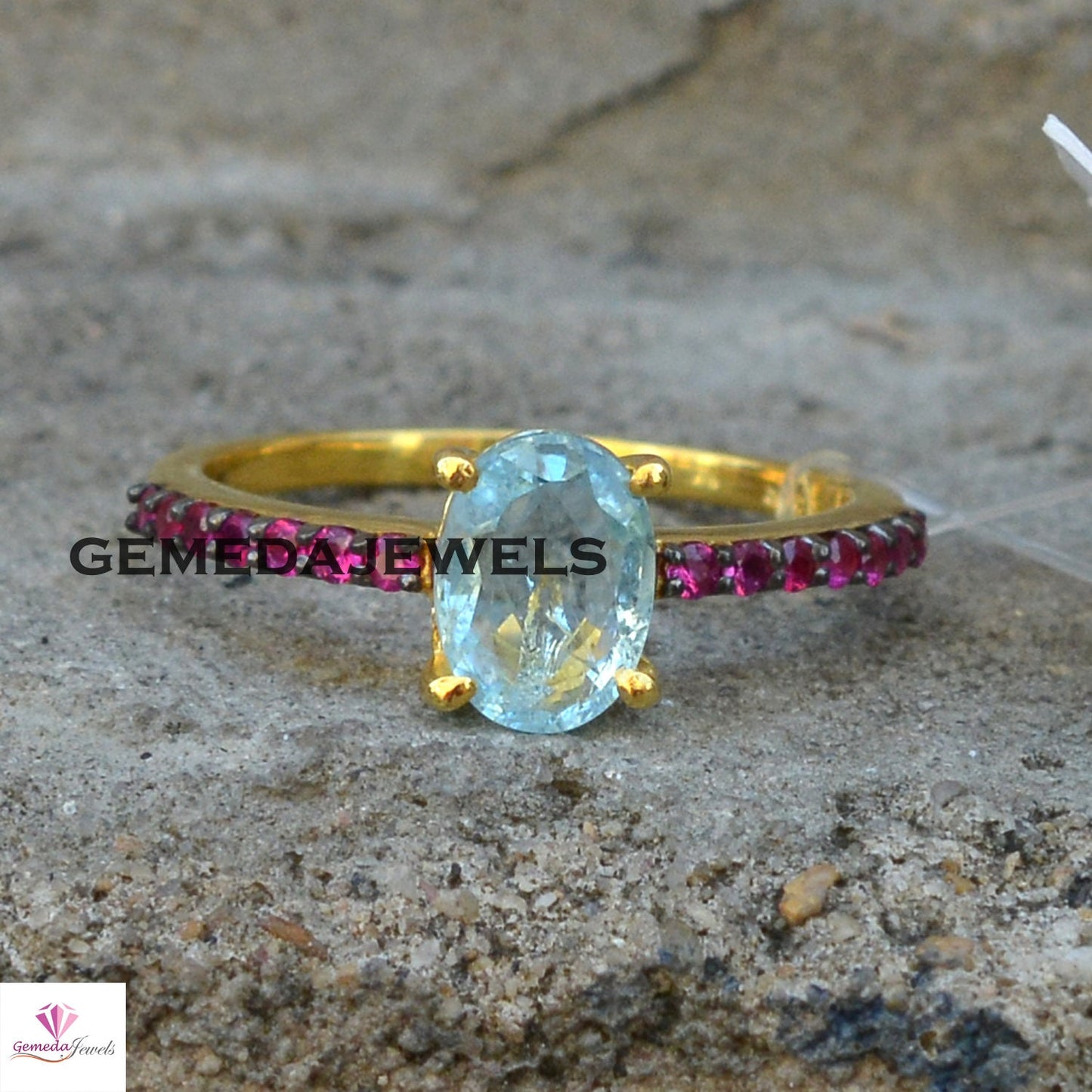 Blue Topaz Gemstone Ring, Sterling Silver Ring, Gold Plated Jewelry, Pave Diamond Ring, Ruby Ring Jewelry, Gemstone Diamond Jewelry, Gifts