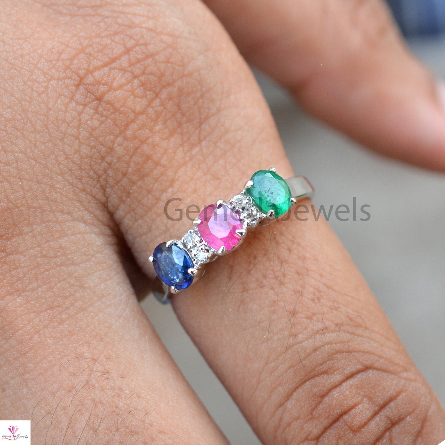 Genuine Sapphire Ring, Ruby Ring, Emerald Ring, Sterling Silver Jewelry, Diamond Ring Jewelry, Wedding Gift Jewelry, Faceted Gemstone Ring