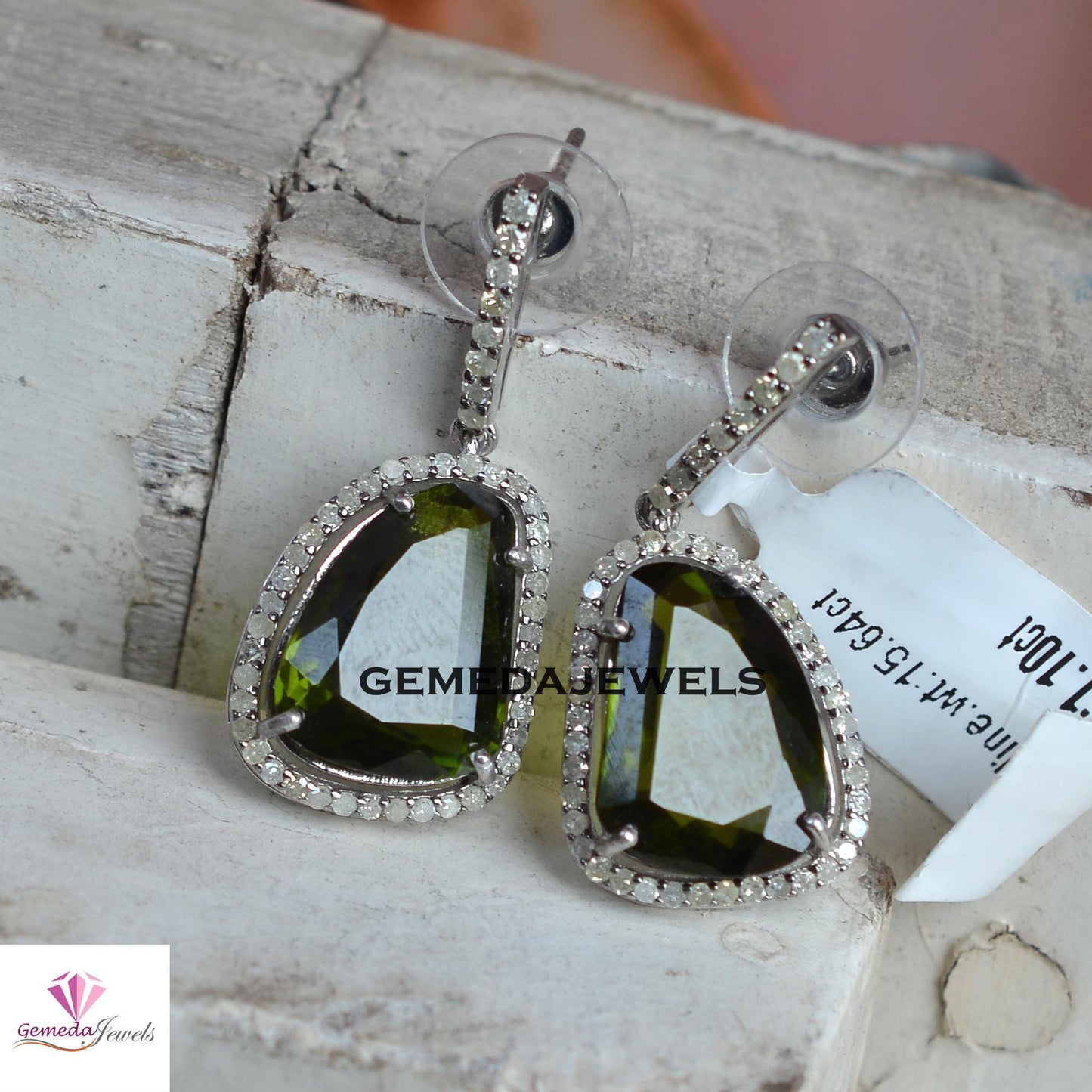 Sale!! Rare Peridot Gemstone Earrings, Pave Diamond Jewelry, Sterling Silver Earrings, White Rhodium Plated Jewelry, Women's Gift Jewelry