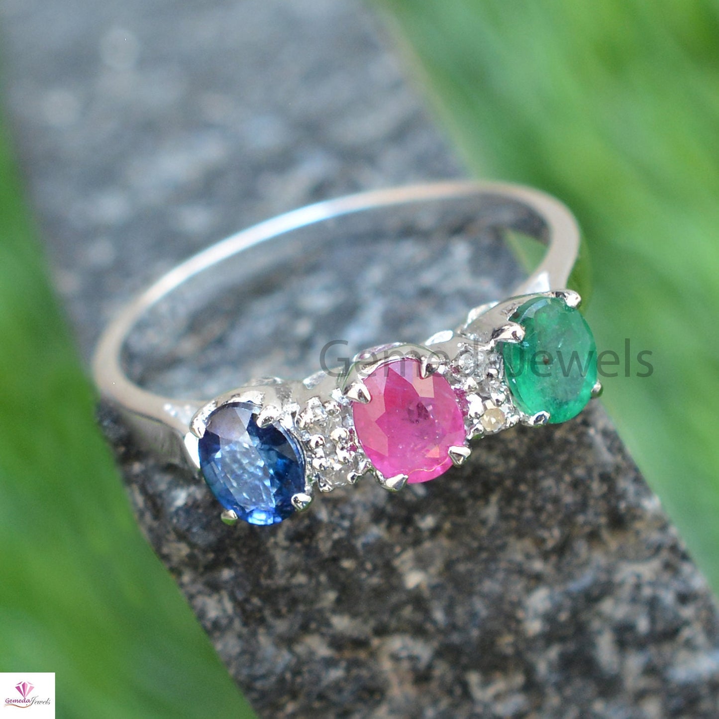 Genuine Sapphire Ring, Ruby Ring, Emerald Ring, Sterling Silver Jewelry, Diamond Ring Jewelry, Wedding Gift Jewelry, Faceted Gemstone Ring