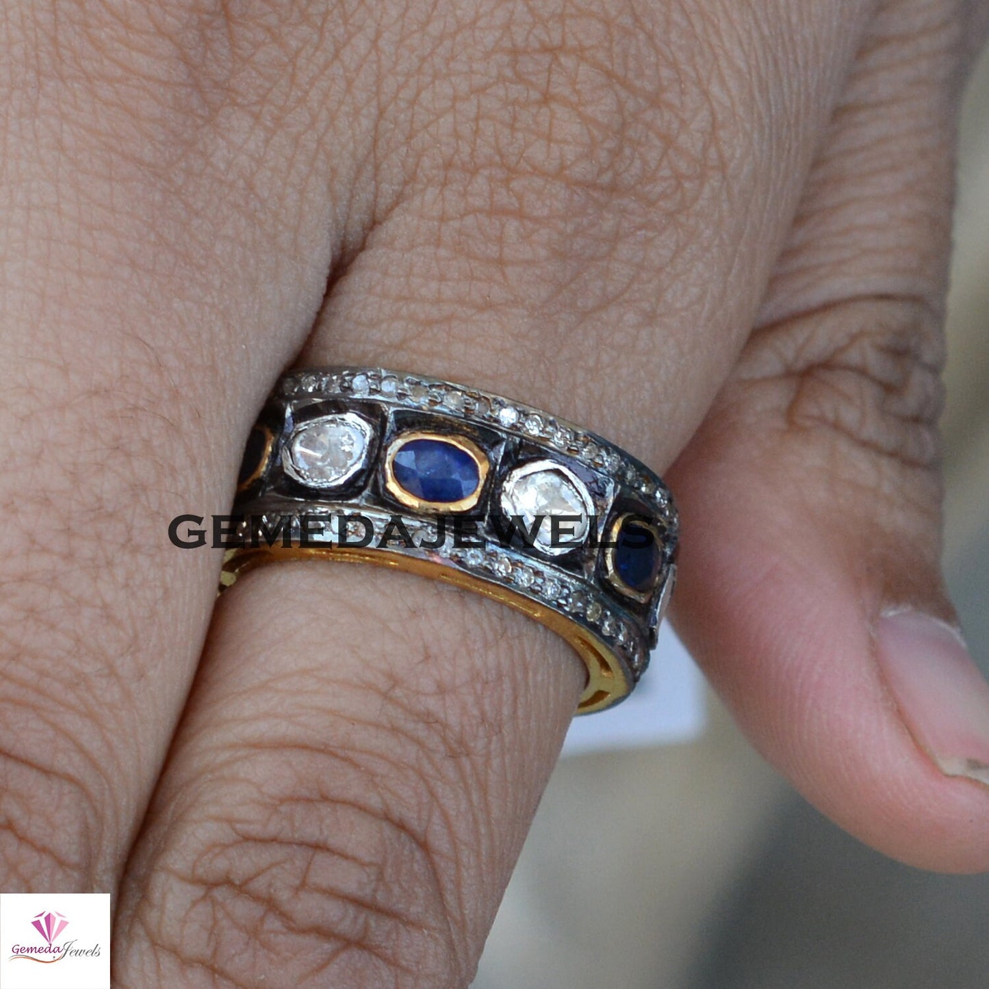 Polki Diamond Band Ring, Sapphire Silver Ring, 925 Silver Jewelry, Gold Plated Band Ring, Eternity Band Ring, Pave Diamond Jewelry, Gifts