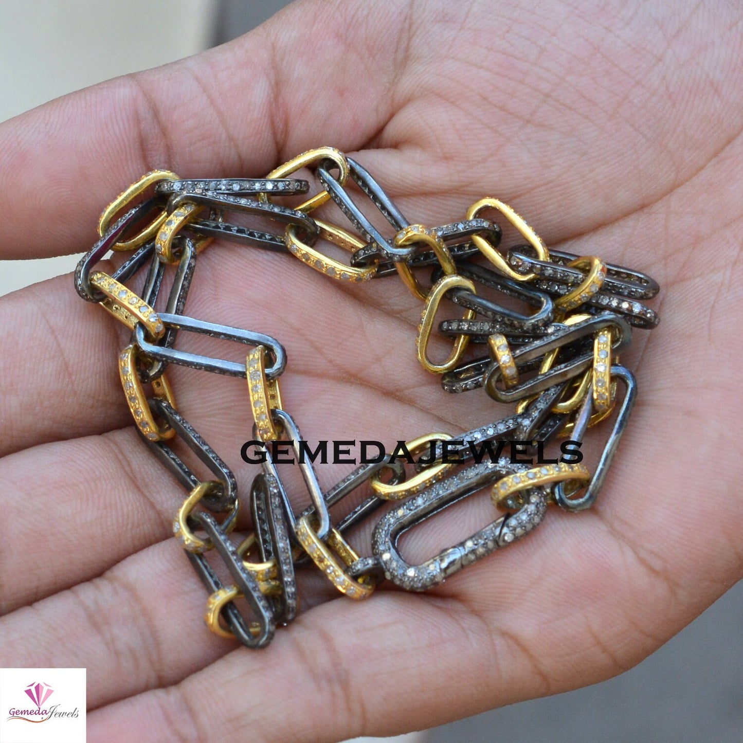 7.85 cts Pave Diamond Chain, 925 Silver Jewelry, Paperclip Link Chain Necklace, Diamond Silver Jewelry, 20" Link Chain, Lobster Claw Lock