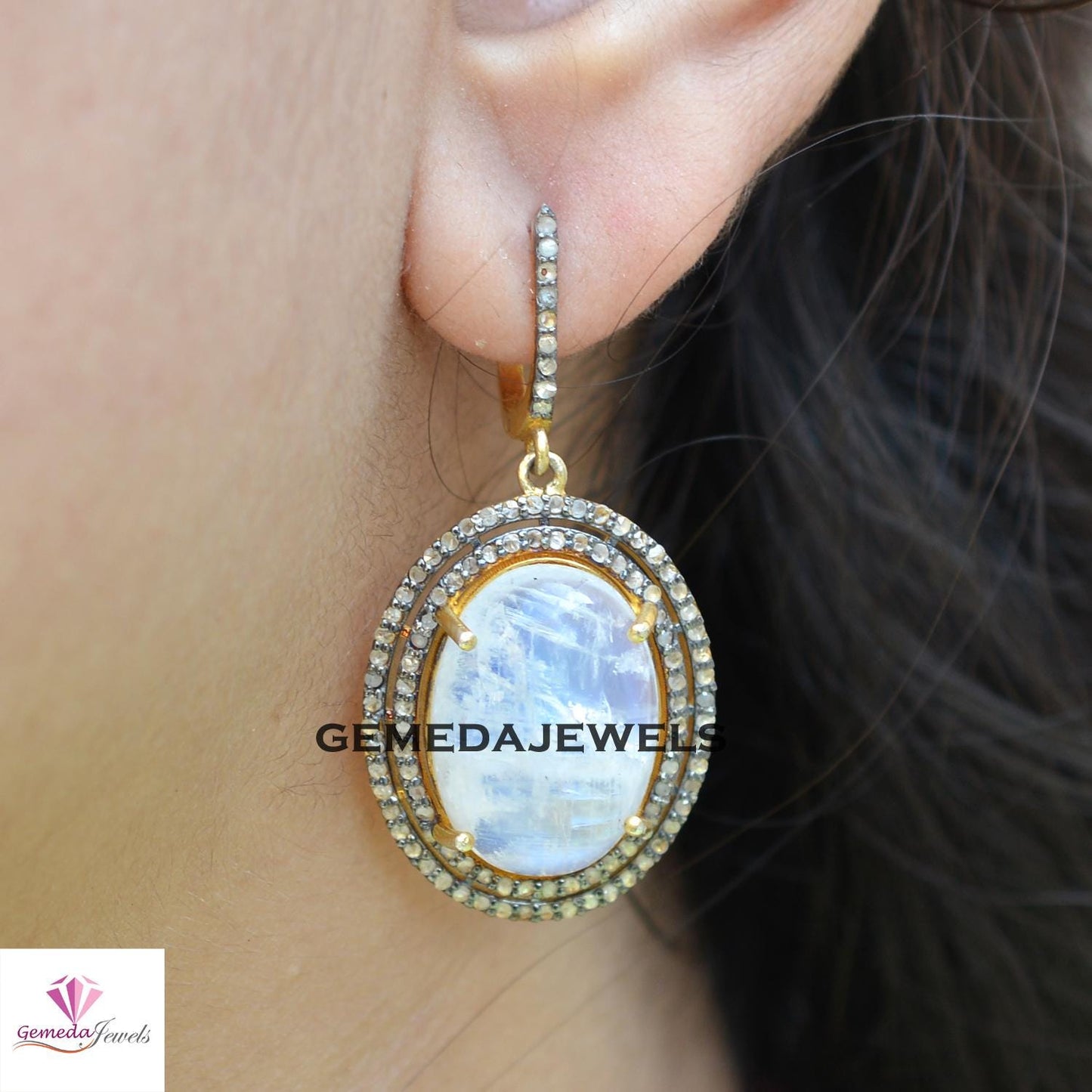 Sale Rainbow Moonstone Earrings Jewelry, 14k Gold Vermeil Jewelry, Pave Diamond Jewelry, Gemstone Earring, 925 Silver Jewelry, Birthday Gift