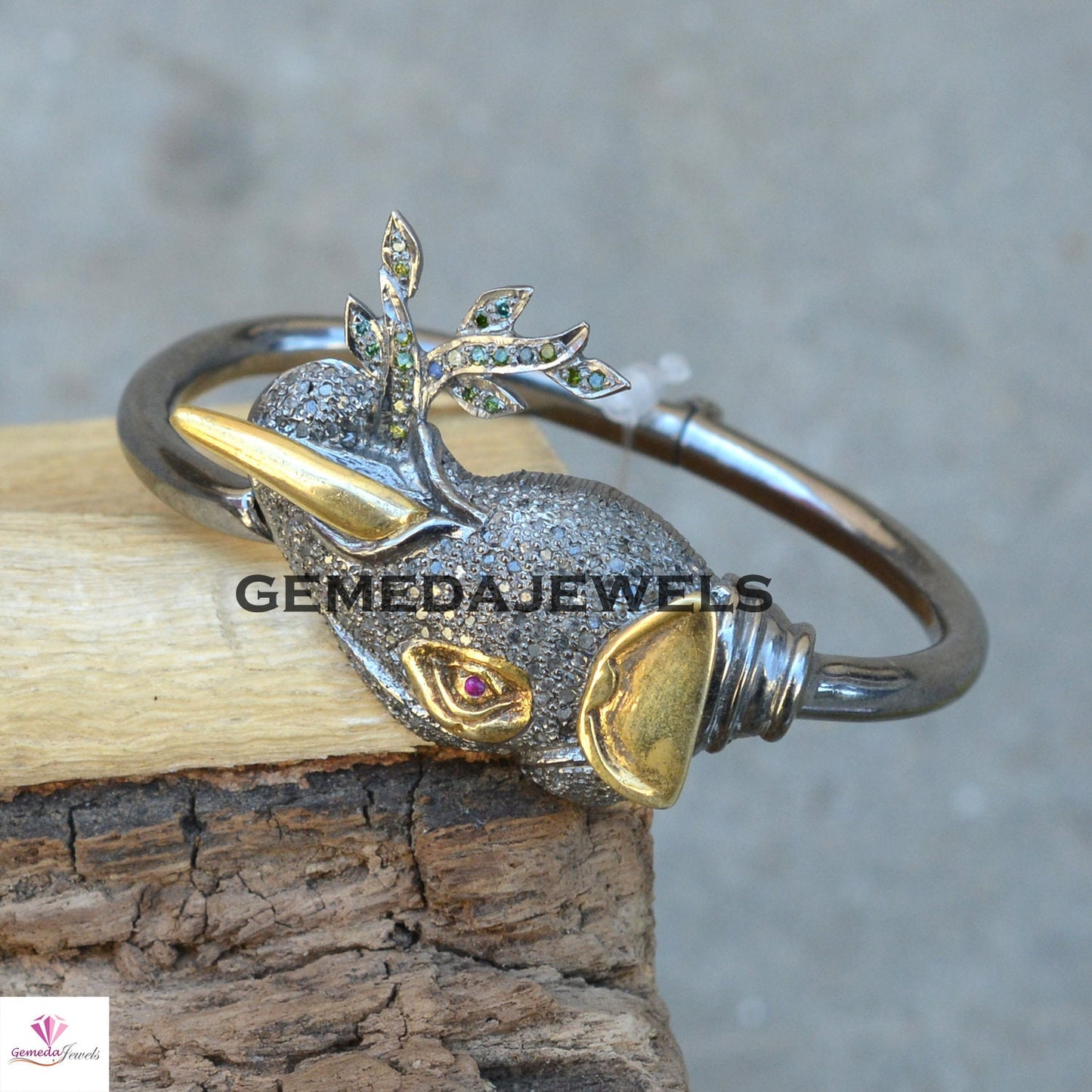 Elephant Bangle Jewelry, Pave Diamond Bangle Bracelet, Adjustable Bangle Jewelry, 925 Silver Bangle, Victorian Bangle, Diamond Leaf Bangle