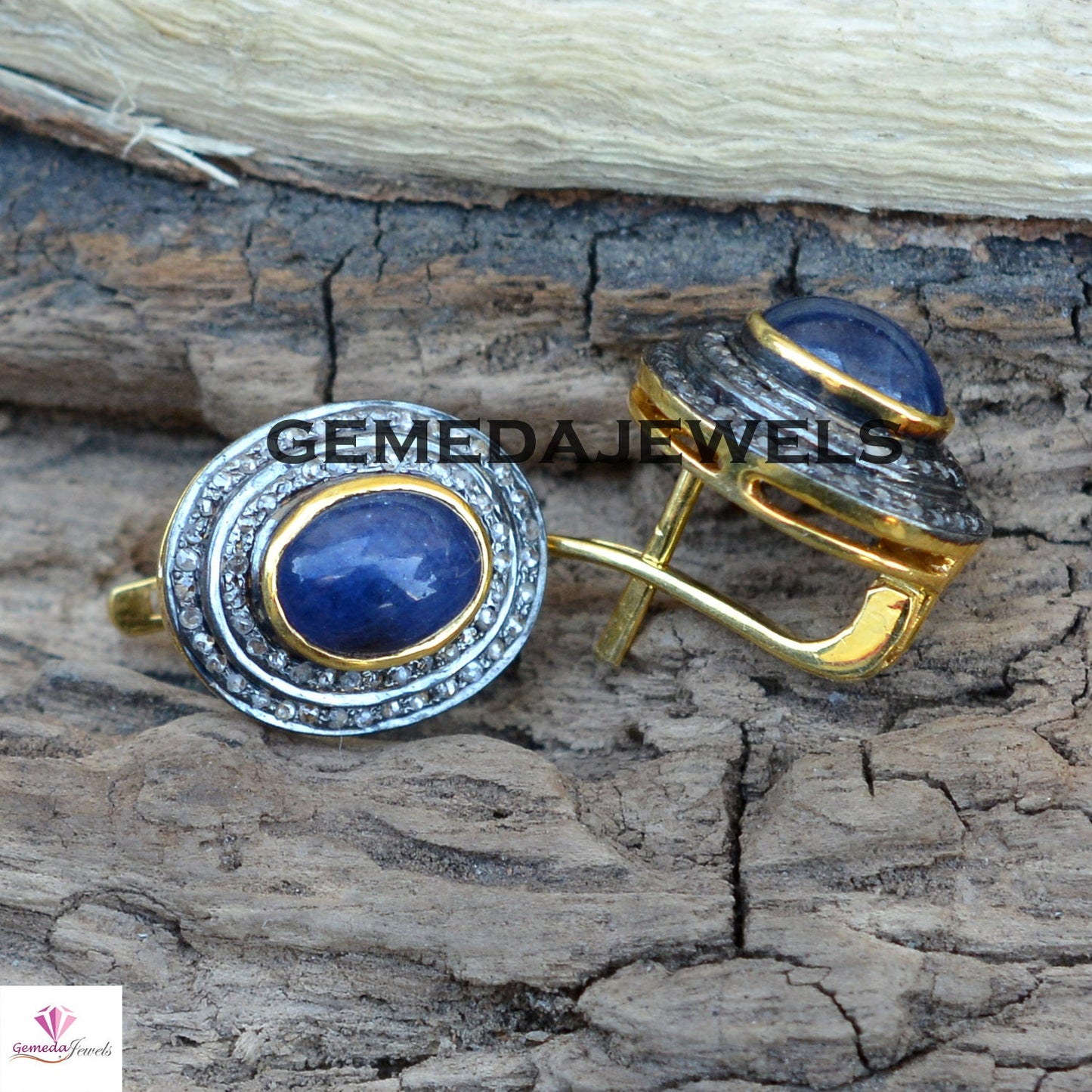 Tanzanite Gemstone Earrings, Gemstone Silver Earring, Diamond Stud Earrings, Pave Diamond Jewelry, 925 Silver Jewelry, Gold Plated Earrings