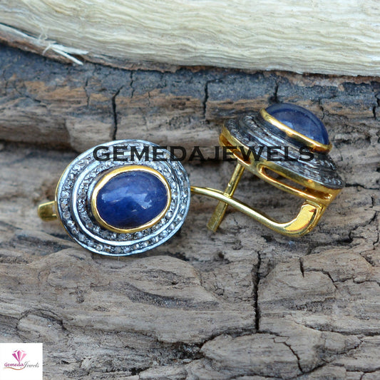 Tanzanite Gemstone Earrings, Gemstone Silver Earring, Diamond Stud Earrings, Pave Diamond Jewelry, 925 Silver Jewelry, Gold Plated Earrings