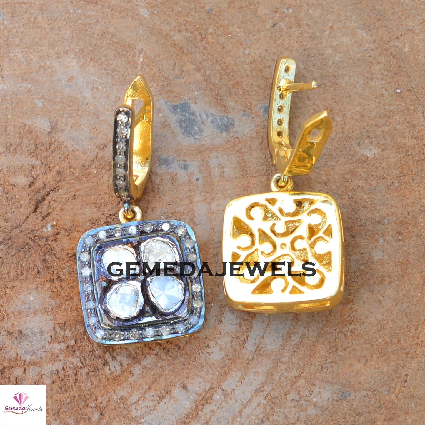 Polki Diamond Earrings, Silver Diamond Dangle Earring, Victorian Earrings Jewelry, 925 Silver Earrings, Gold Filled Jewelry, Gift For Her