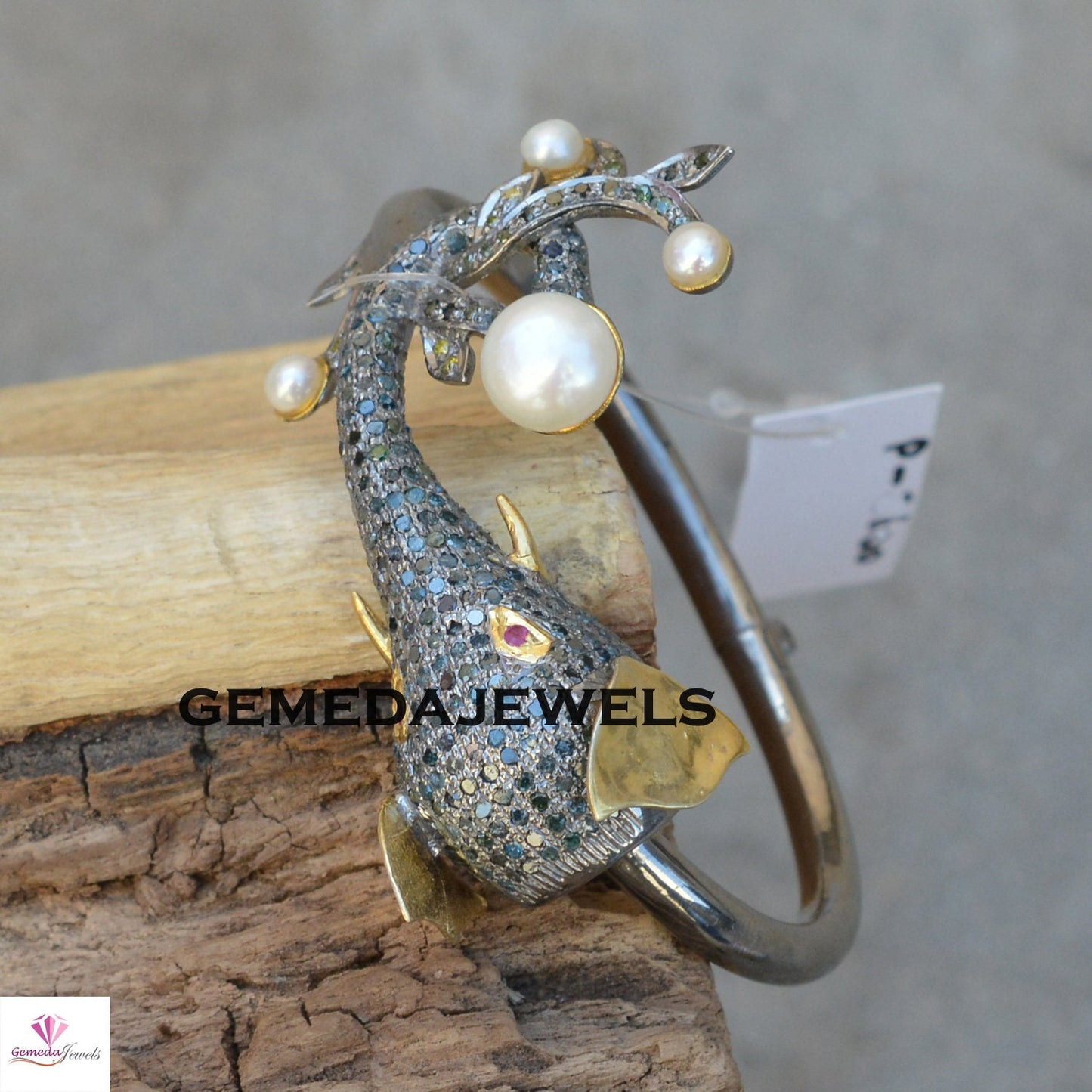 Blue Diamond Bangle, Pearl Bangle Bracelet, Elephant Bangle Bracelet, Pave Diamond Jewelry, Adjustable Bangle Bracelet, 925 Silver Jewelry