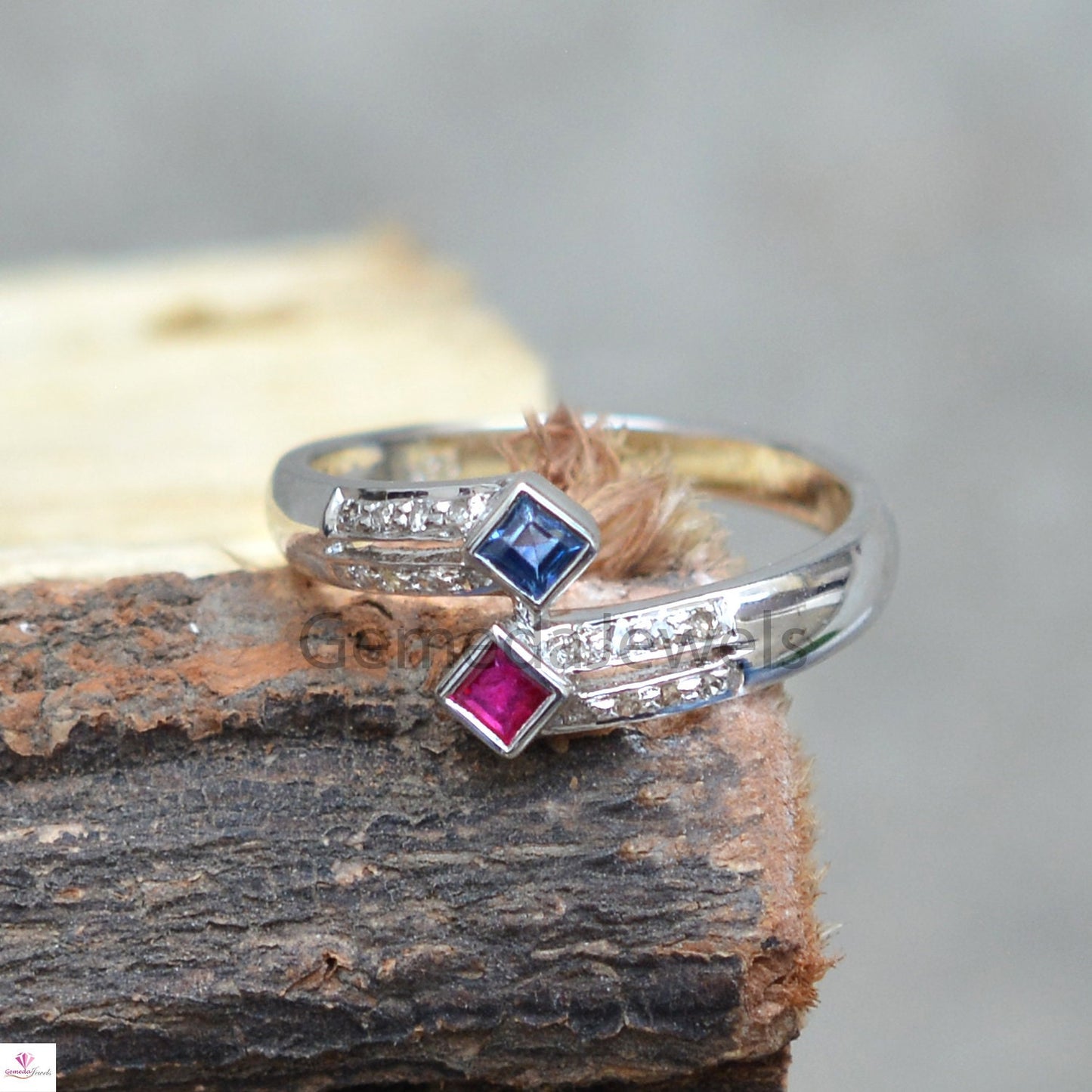 Natural Blue Sapphire Pink Ruby Gemstone Ring, Pave Diamond 925 Silver Ring, Beautiful Ring Jewelry, Gemstone Silver Ring, Statement Jewelry
