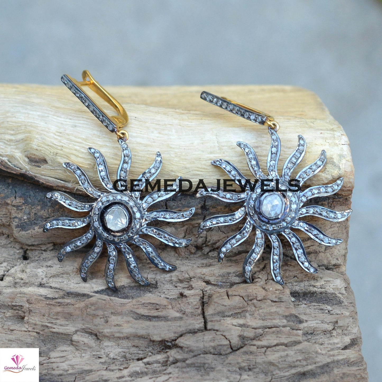 Polki Diamond Sun Earrings, 925 Silver Sun Jewelry, Gold Vermeil Earrings, Pave Diamond Earrings, Diamond Silver Jewelry, Valentine's Gift