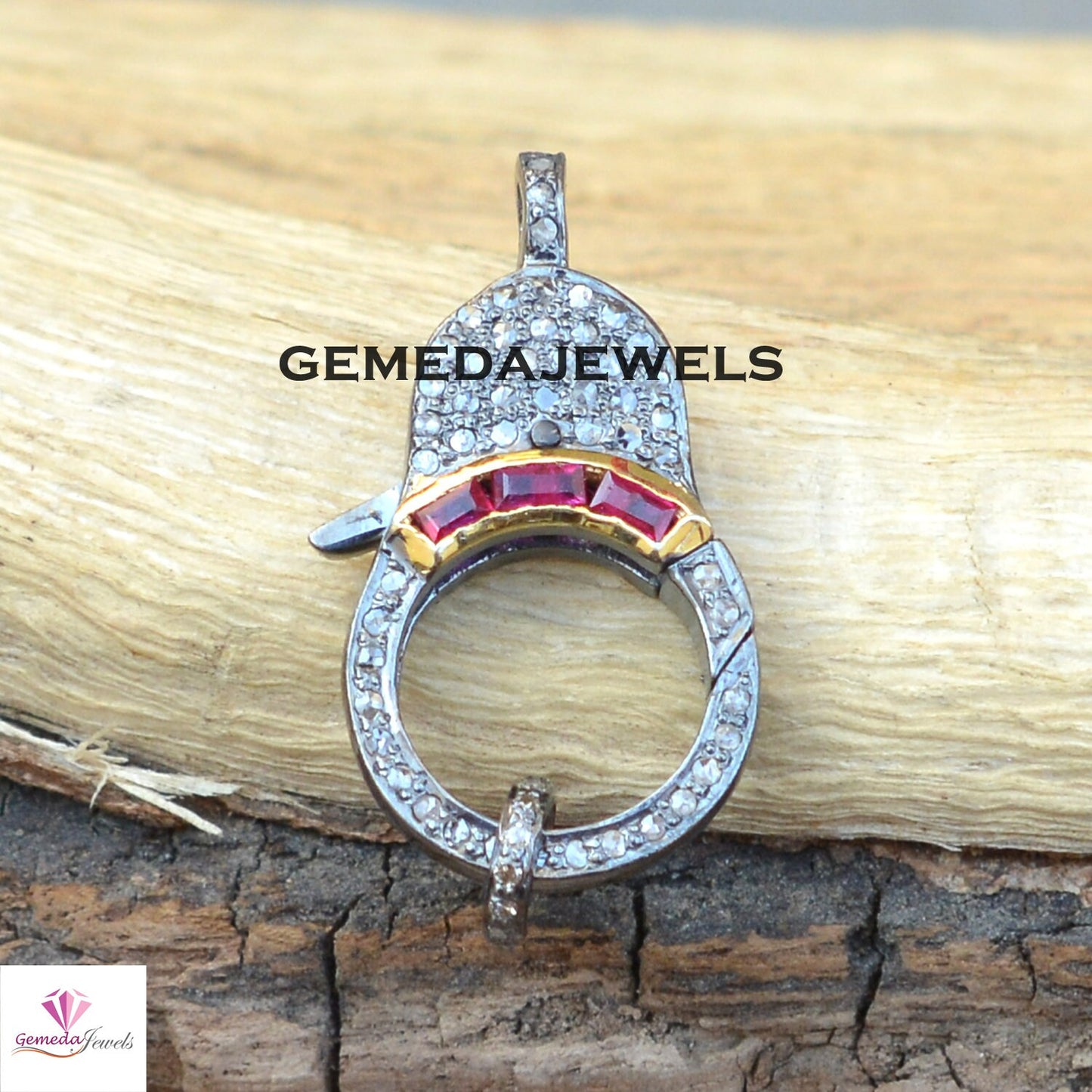 Sale Emerald Silver Lock, Pave Diamond Lock, Ruby Gemstone Clasp, Baguette Diamond Lobster Claw, 925 Silver Jewelry, Diamond Finding Jewelry