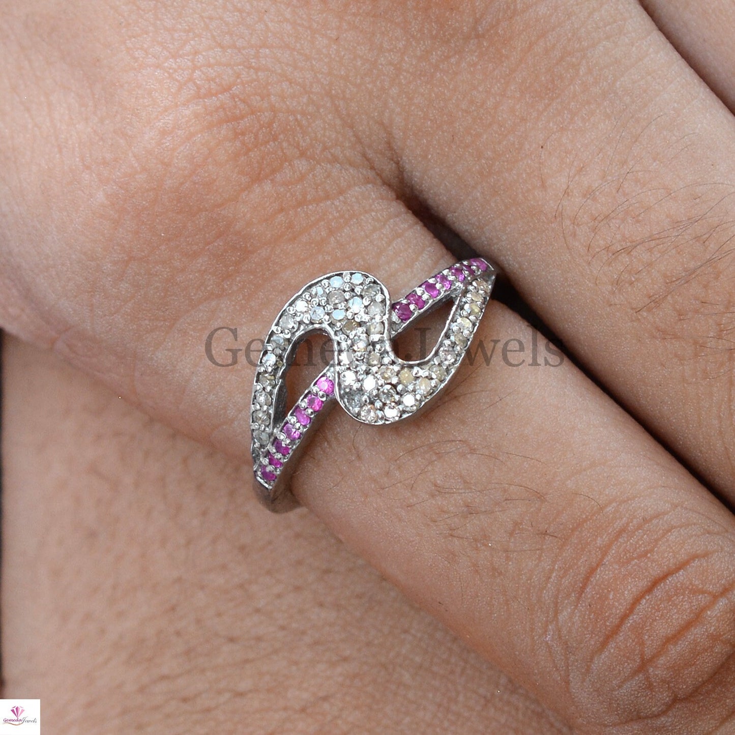 Pave Diamond Ring, Ruby Gemstone Ring, Solid 925 Jewelry, Gemstone Ring Jewelry, Statement Ring, Wedding Band Ring, Criss Cross Ring, Gifts