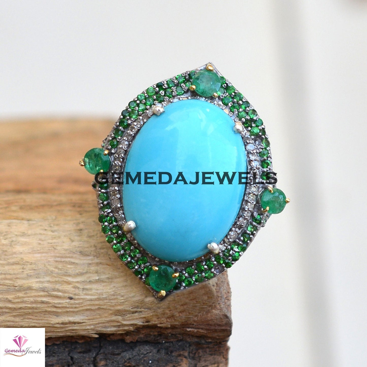 Stunning Blue Turquoise Ring, Pave Diamond Jewelry, Gemstone Diamond Ring, 925 Silver Ring Jewelry, Emerald Gemstone Ring, Wedding Jewelry