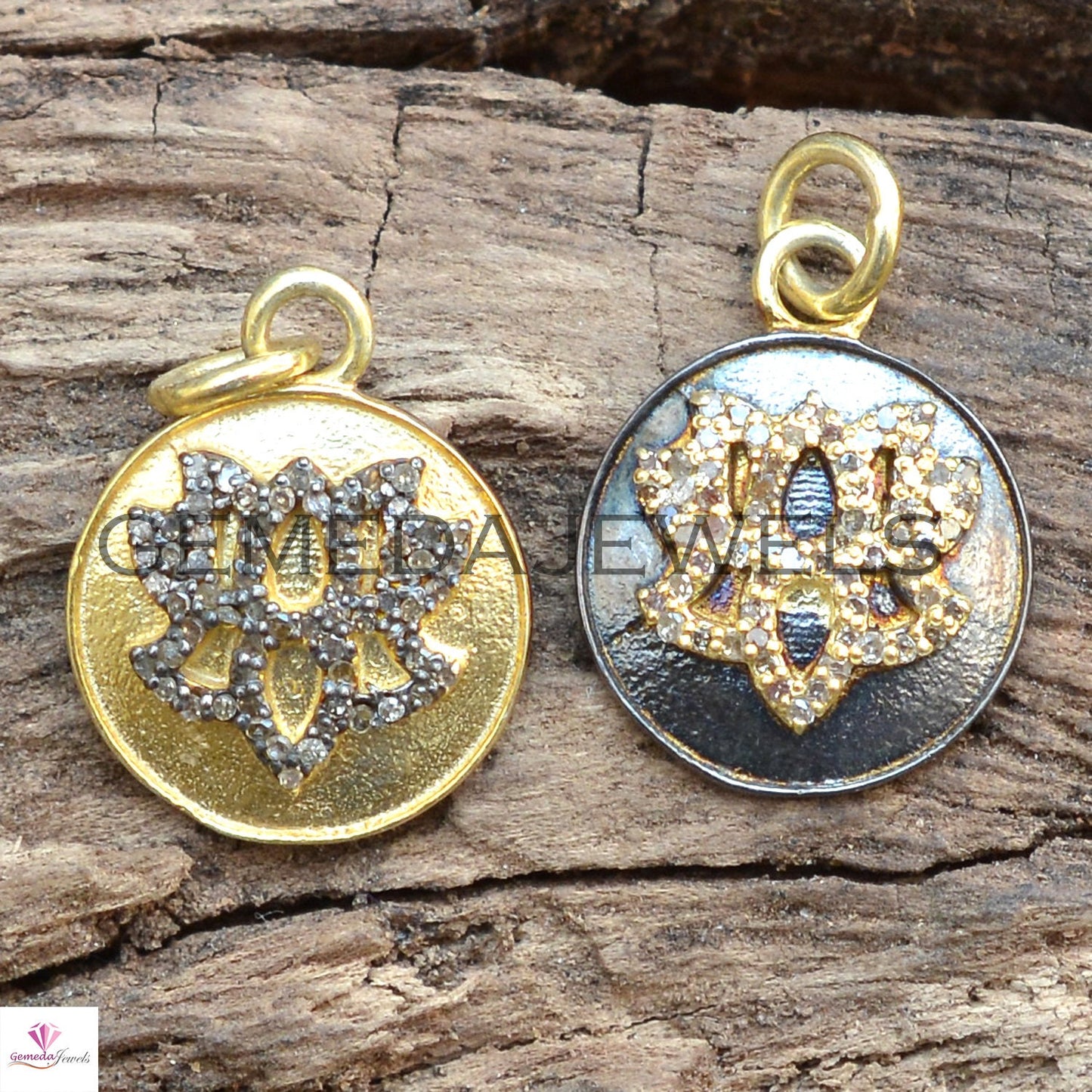 Gold Vermeil 925 Silver Pendant, Genuine Pave Diamond Pendant, Handmade Silver Necklace Jewelry, Diamond Charm Flower Pendant, Gift For Her