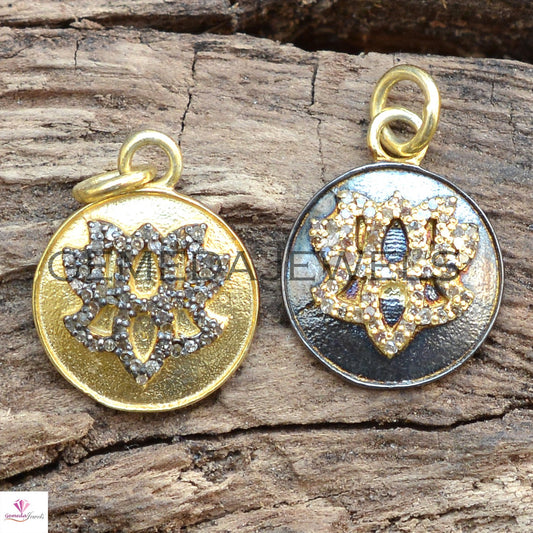 Gold Vermeil 925 Silver Pendant, Genuine Pave Diamond Pendant, Handmade Silver Necklace Jewelry, Diamond Charm Flower Pendant, Gift For Her