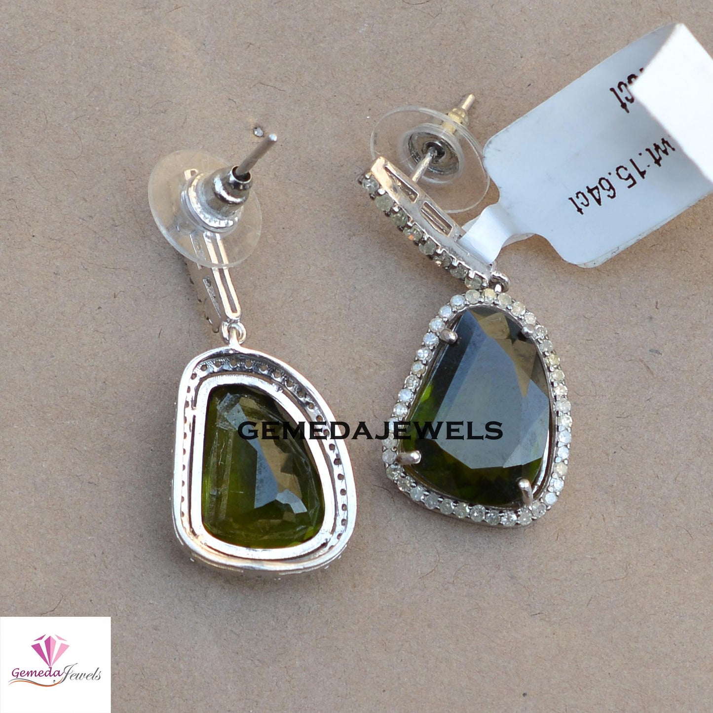 Sale!! Rare Peridot Gemstone Earrings, Pave Diamond Jewelry, Sterling Silver Earrings, White Rhodium Plated Jewelry, Women's Gift Jewelry