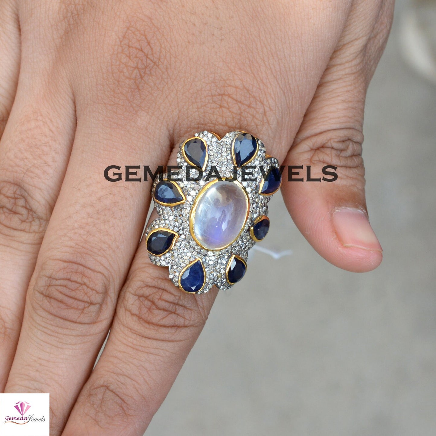 Moonstone Diamond Ring, Sapphire Silver Ring, 925 Silver Jewelry, Gold Vermeil Ring Jewelry, Diamond Jewellery, Gemstone Silver Ring, Gifts
