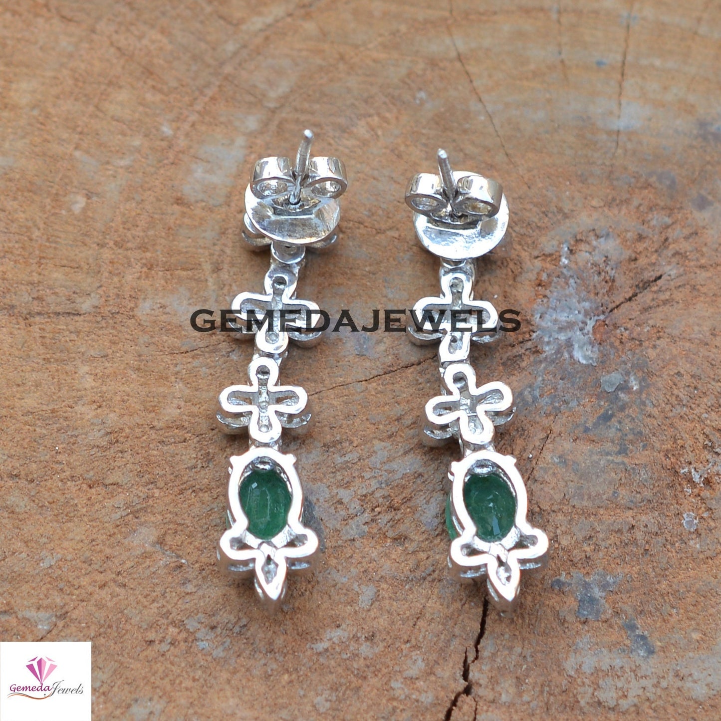 Beautiful Emerald Necklace, Pave Diamond Jewelry, Emerald Necklace Earrings Jewelry Set, 925 Silver Jewelry, 18" Necklace Earrings Set, Gift