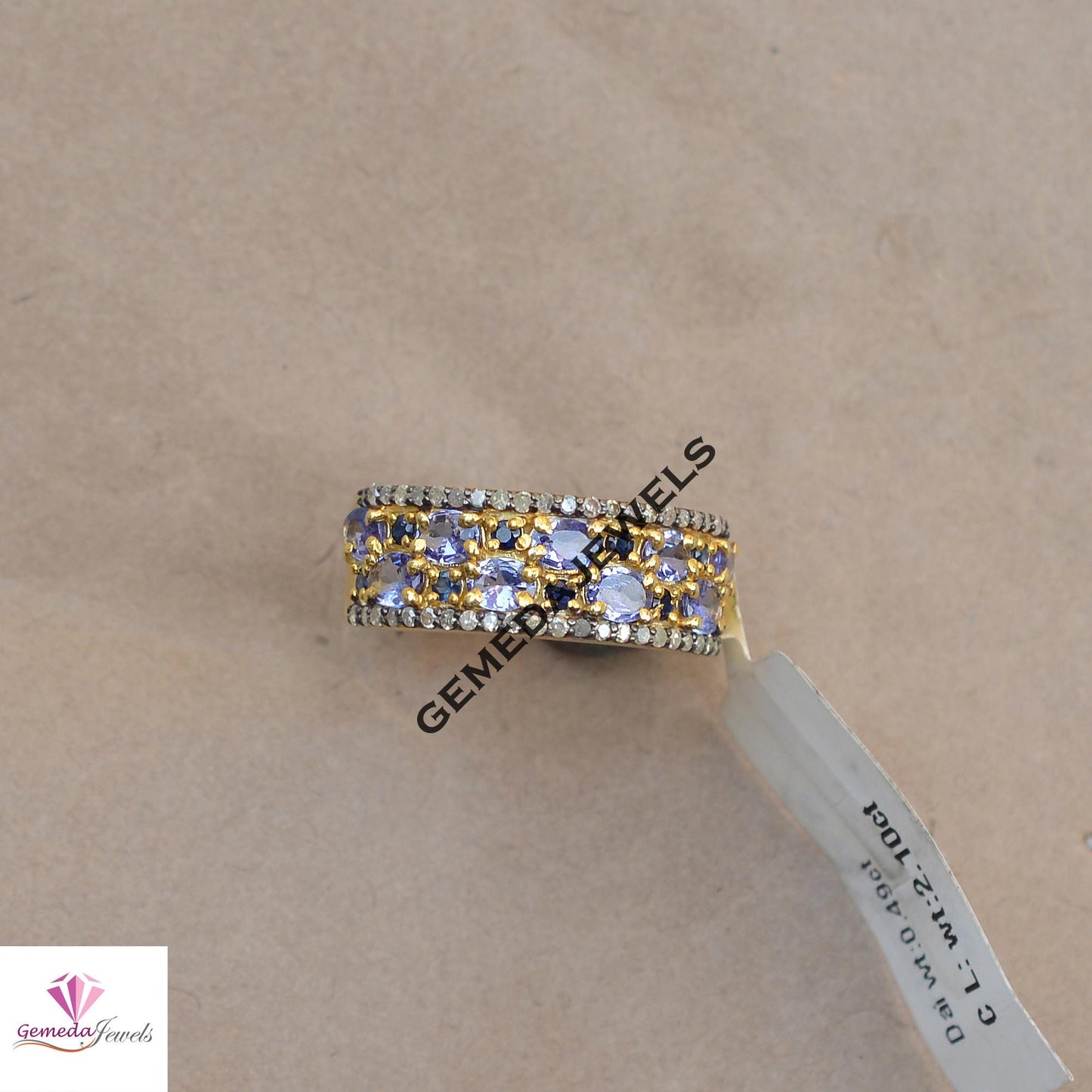 Natural Tanzanite Gemstone Ring, Sapphire Band Ring Jewelry, Pave Diamond Ring, Solid 925 Silver Jewelry, 14k Gold Plated Jewelry, Gift