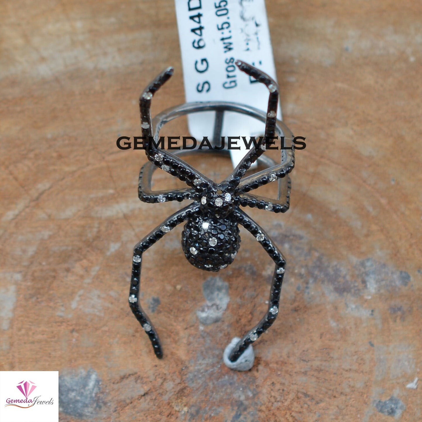 Black Spinel Spider Ring, Pave Diamond Ring, Black Rhodium Silver Ring, 925 Sterling Silver Ring, Women's Ring Jewelry, Gemstone Spider Ring