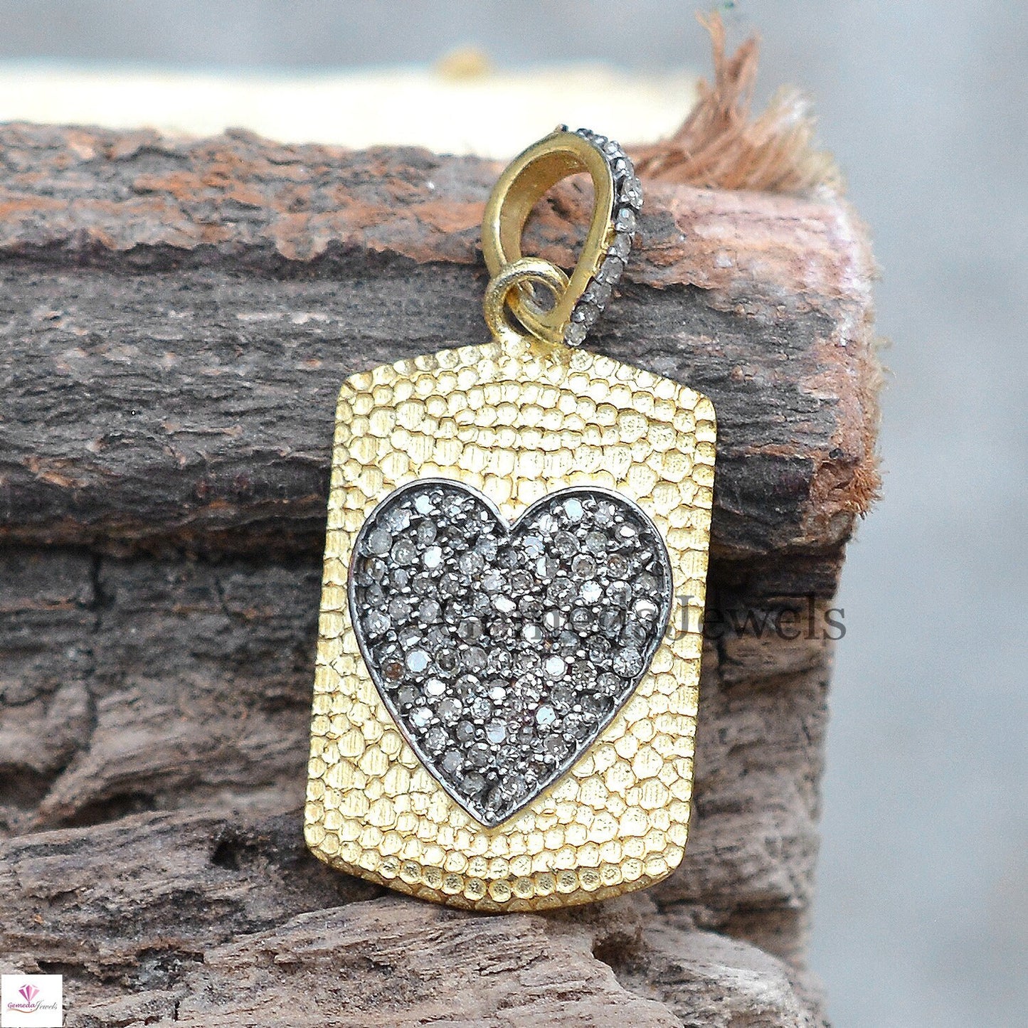 925 Silver Gold Plated Pendant Jewelry, Genuine Pave Diamond Heart Pendant, Handmade Diamond Necklace Jewelry, Wedding Gift, 16" Link Chain