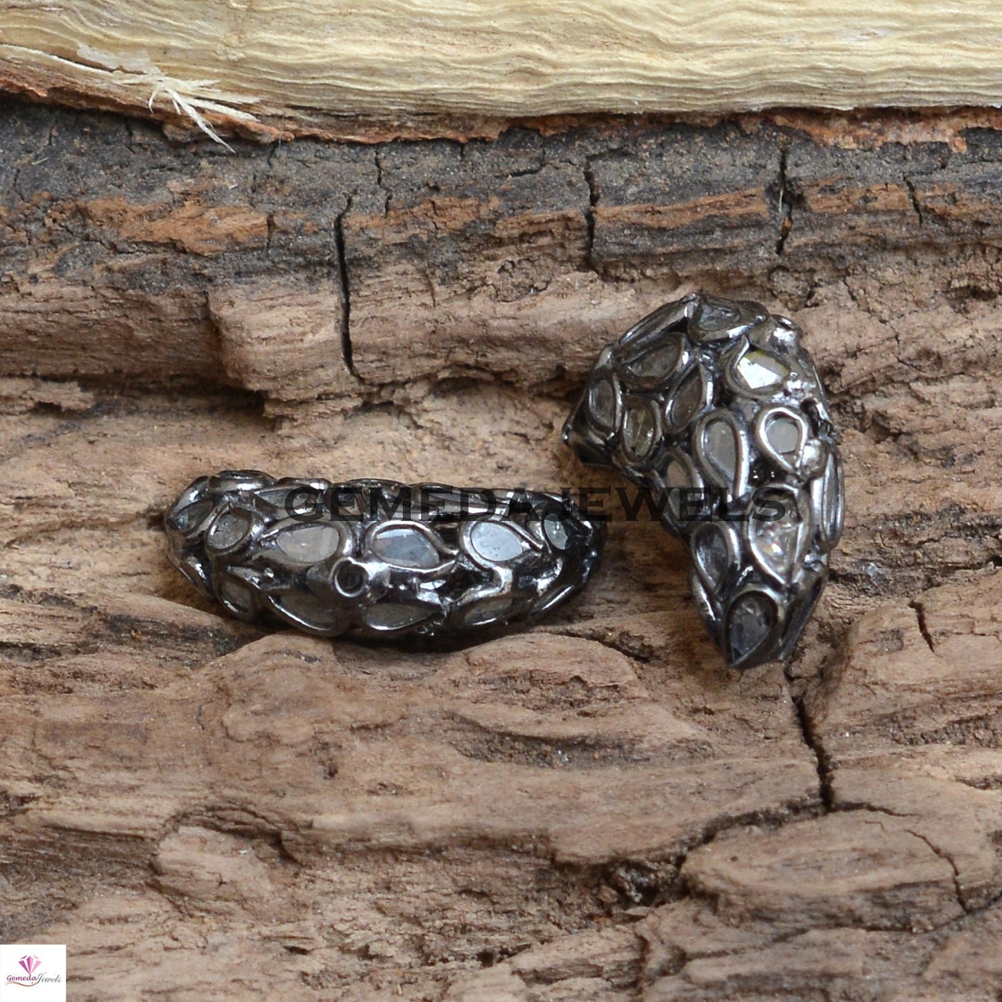 Sale!! Polki Diamond Slice Beads, Half Moon Beads, 925 Silver Diamond Beads, Slice Diamond Beads, Handmade Jewelry, Diamond Finding Beads