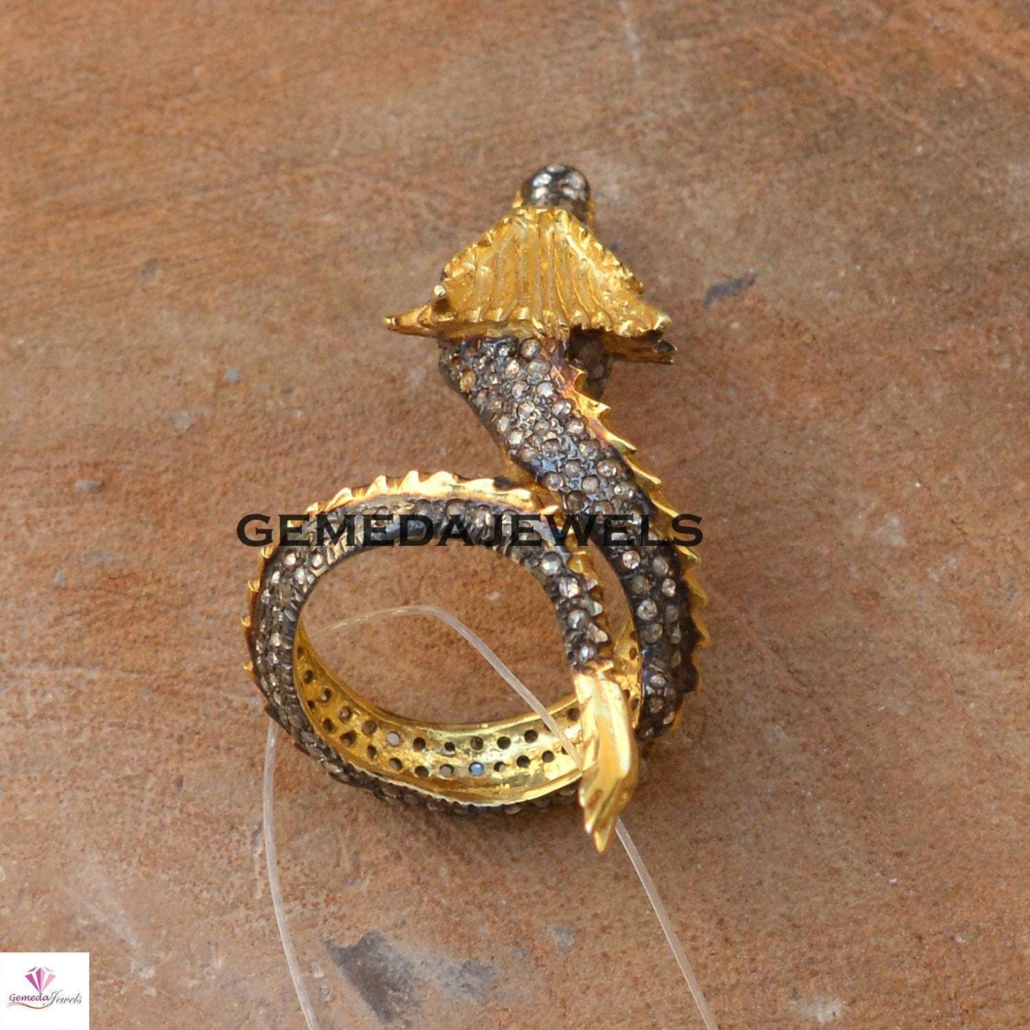Pave Diamond Dragon Ring, 925 Silver Jewelry, Gold Plated Ring, Fantasy Dragon Ring, Diamond Ring Jewelry, Celtic Dragon Ring, Gift For her