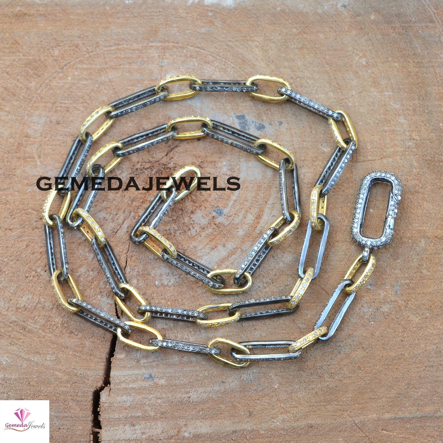 7.85 cts Pave Diamond Chain, 925 Silver Jewelry, Paperclip Link Chain Necklace, Diamond Silver Jewelry, 20" Link Chain, Lobster Claw Lock